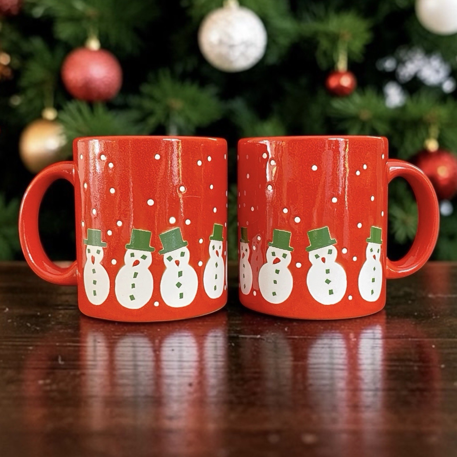 Vintage Waechtersbach Christmas Mugs Red Snowman Germany 12oz Excellent Pair