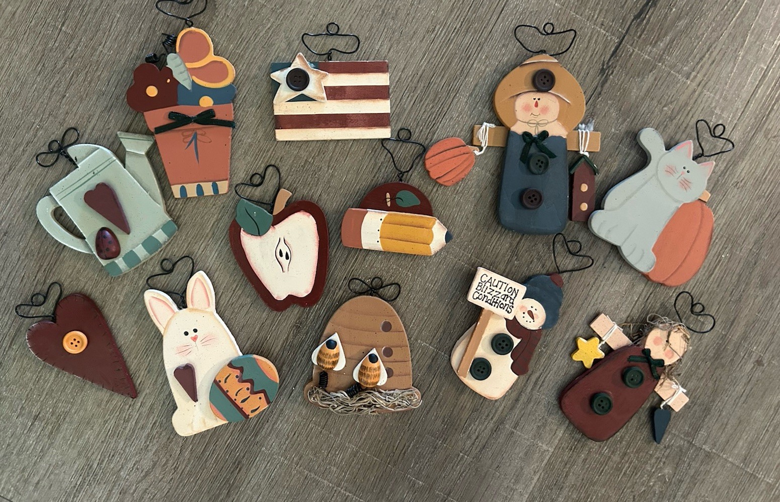 Vintage All Season Wood Ornaments Winter, Back to School, Fall, Spring, Summer