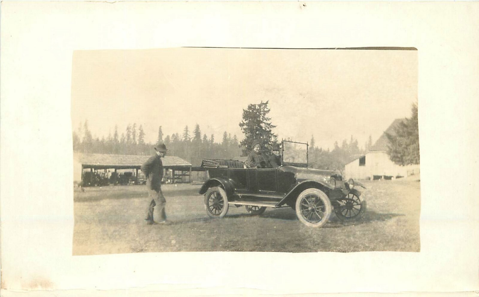 Postcard RPPC Photo C-1910 Man early Auto rural Farm 22-12624