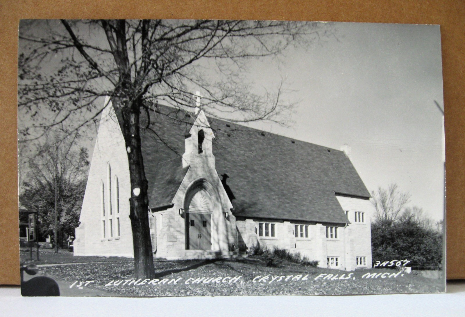 Crystal Falls Michigan - 1st Lutheran Church - RPPC postcard - 1950s real photo
