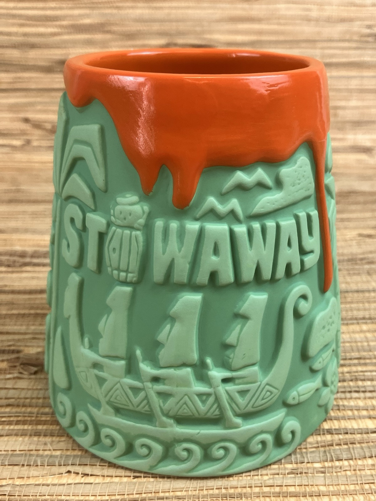Stowaway Volcano Tiki Mug Mookie Green Glaze Tussin, Ca Tiki Bar Outrigger New