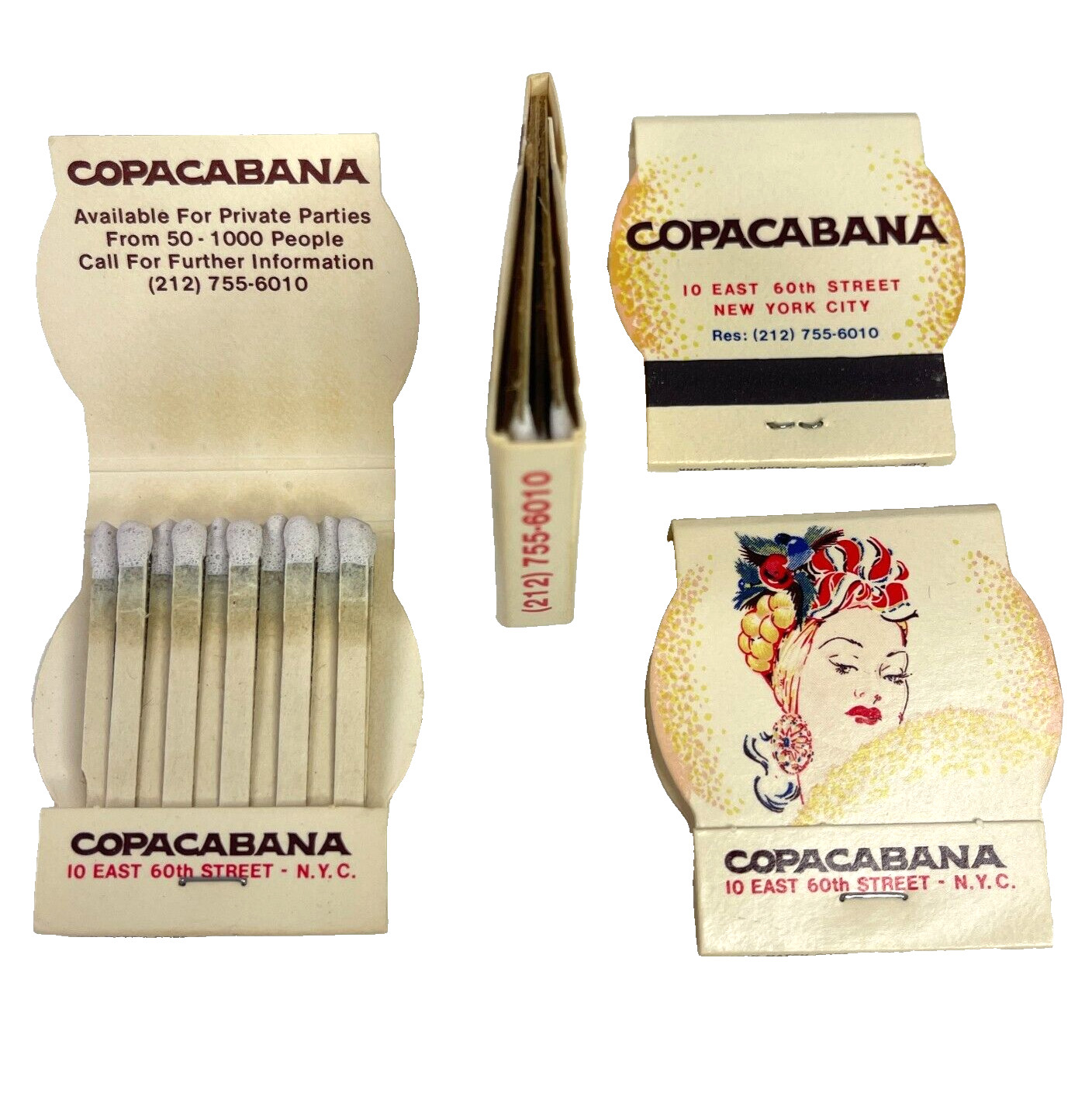 Copacabana NYC Nightclub 4 Vtg Matchbook Bundle Unstruck Miranda Barry Manilow