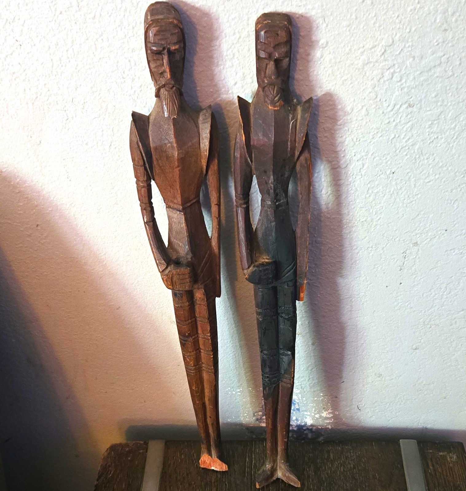 African Handmade Hand-Carved Wooden Figurines/Statues Pair, Provenance N/A