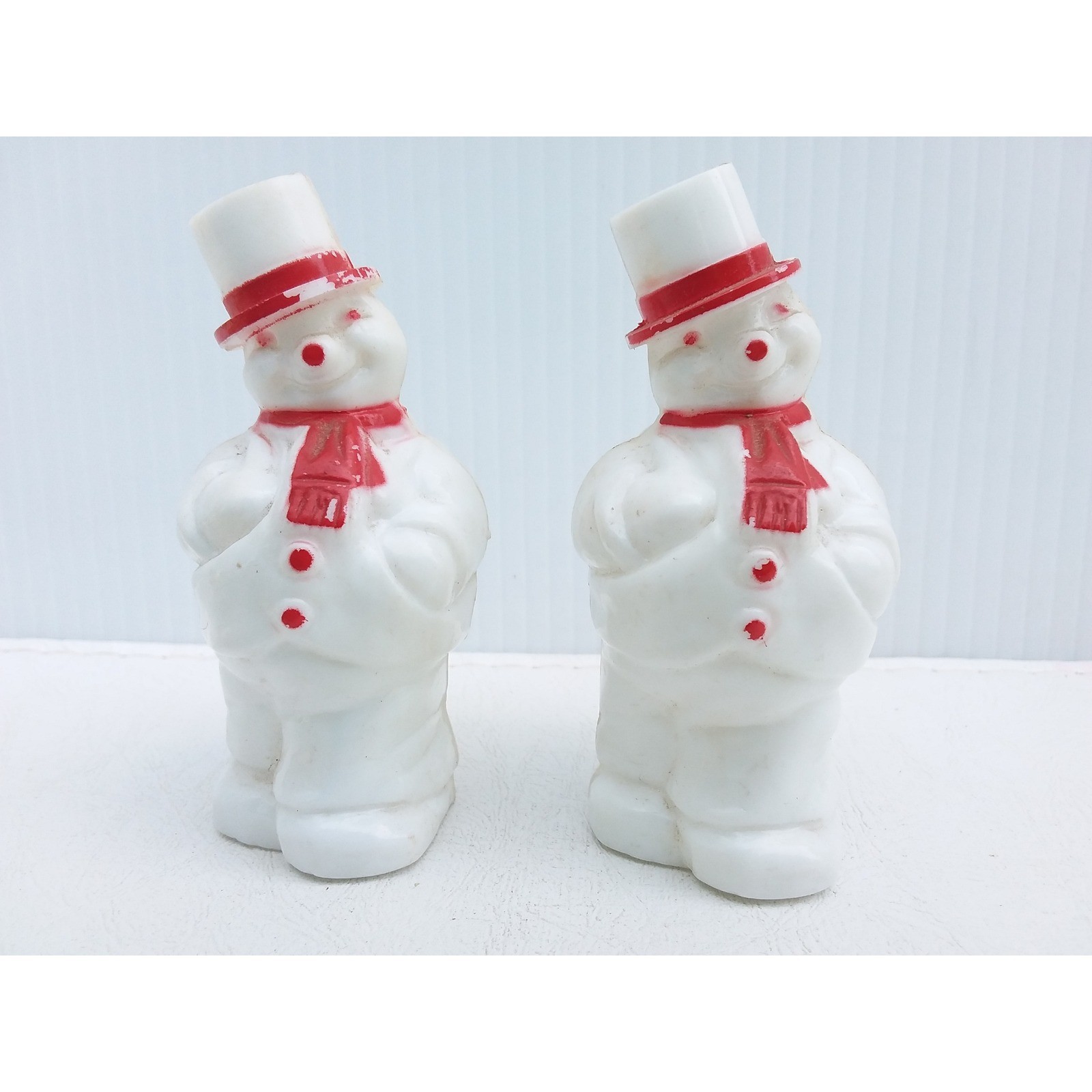 Vintage 1950s Rosbro Hard Plastic Snowman Christmas Candy Container MCM Pair