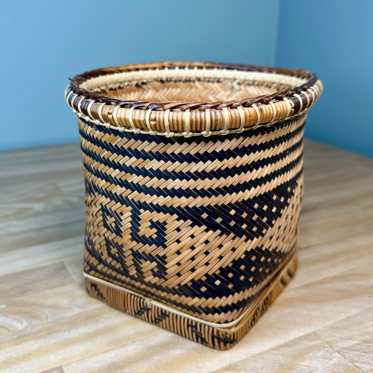 Vintage Tiruray Double Weave Large 6” Basket Palawan BOHO Philippines Tribal Art