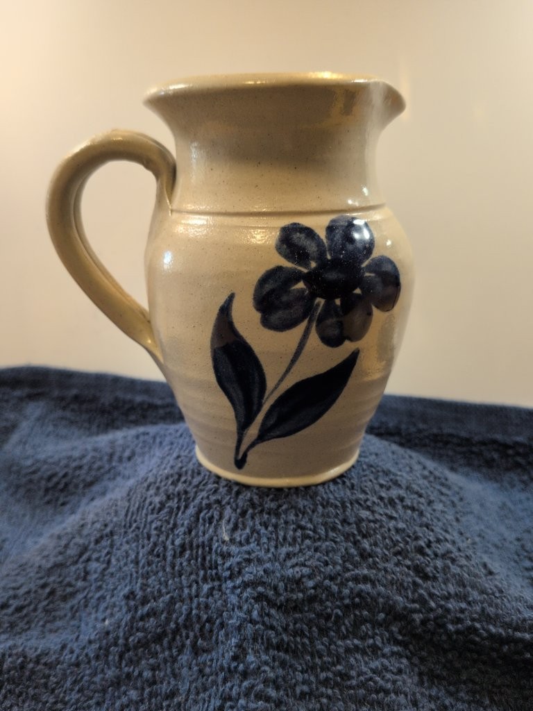 Colonial Williamsburg Stoneware Pitcher with Blue Floral Design