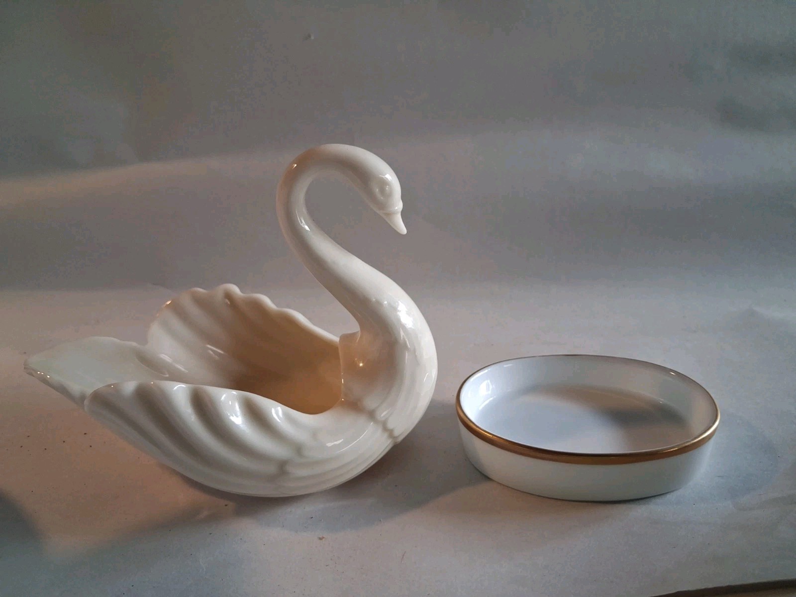 Vintage Swan Lenox Mini Porcelain Trinket Dish Holder and Lenox Mini Dish Vintage Swan Lenox Mini Porcelain Trinket Dish Holder and Lenox Mini Dish