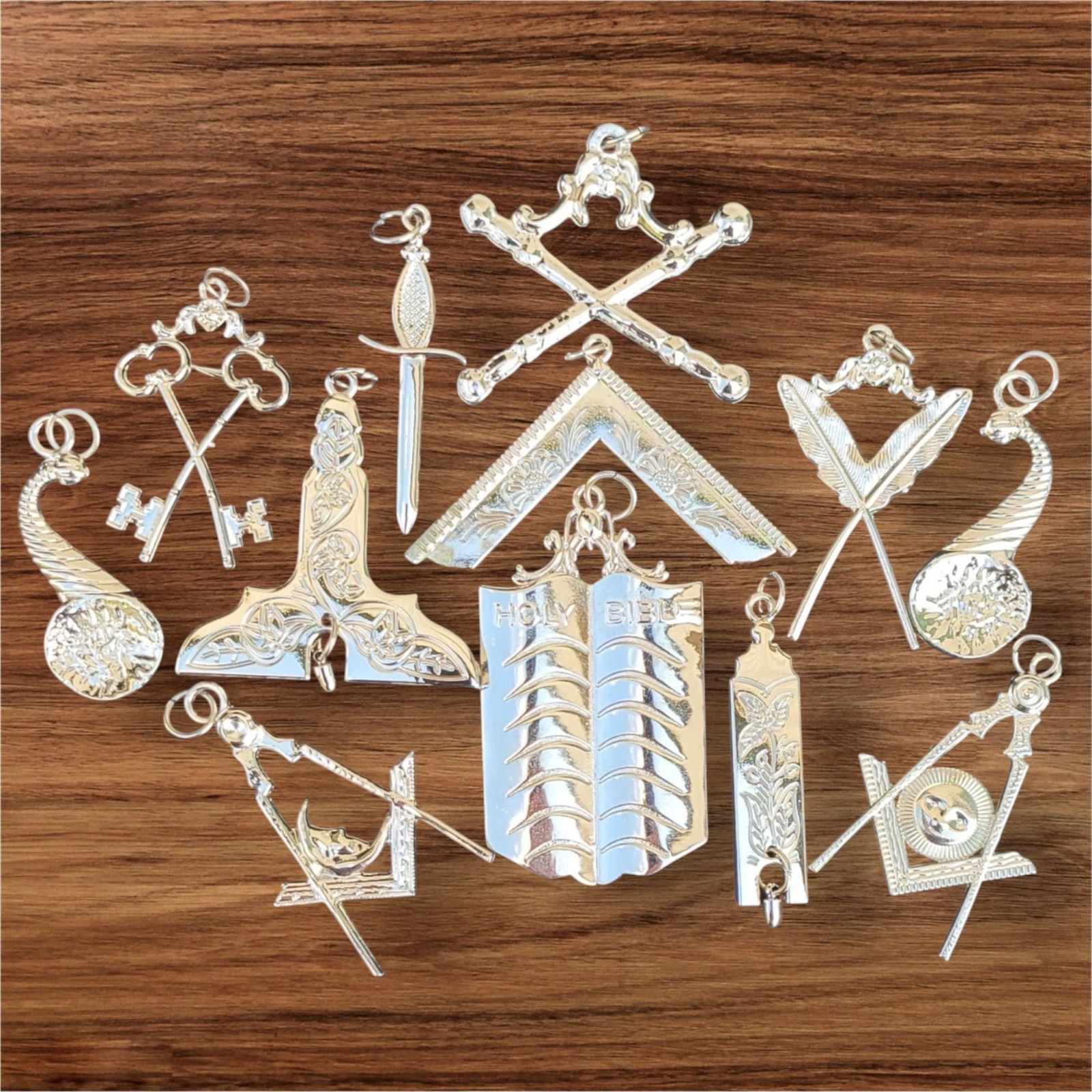 12 PCS Masonic Blue Lodge Officer Collar SILVER JEWELS SET 12 PCS Masonic Blue Lodge Officer Collar SILVER JEWELS SET