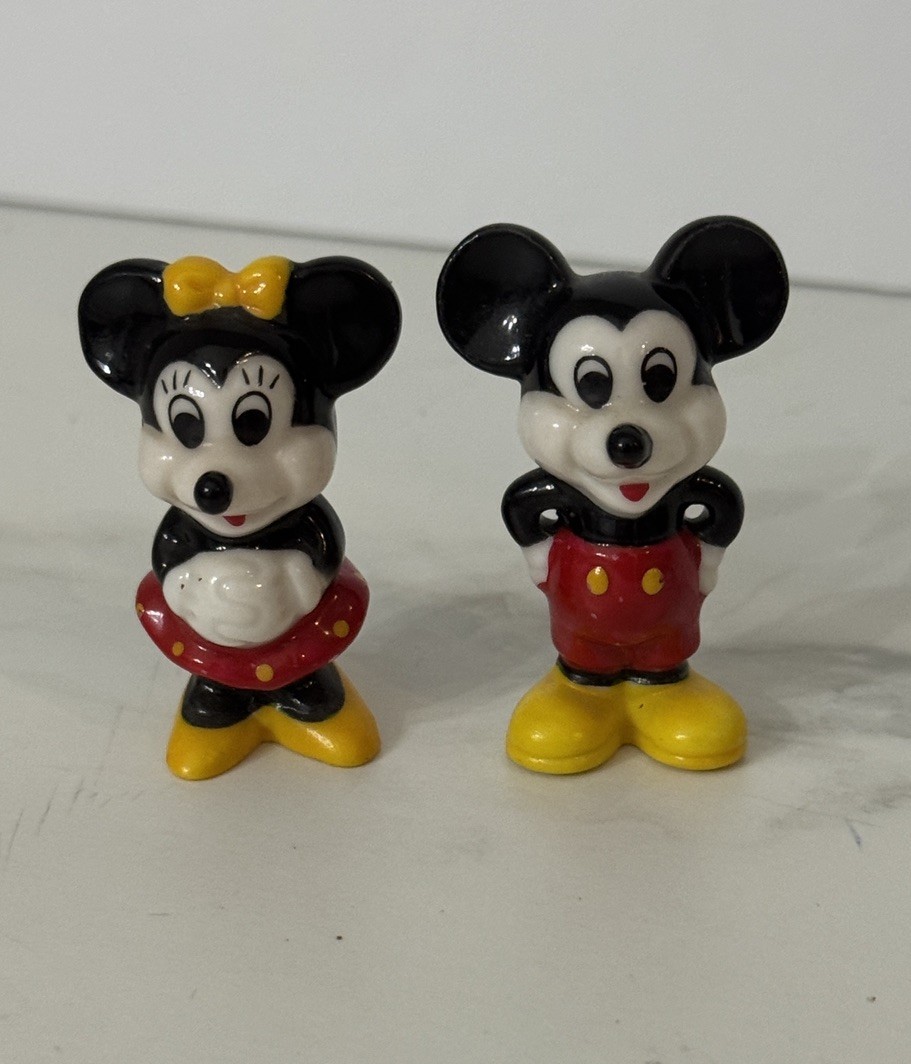 Vintage Disney Mini Mickey and Minnie Mouse Porcelain Figurines 1.75