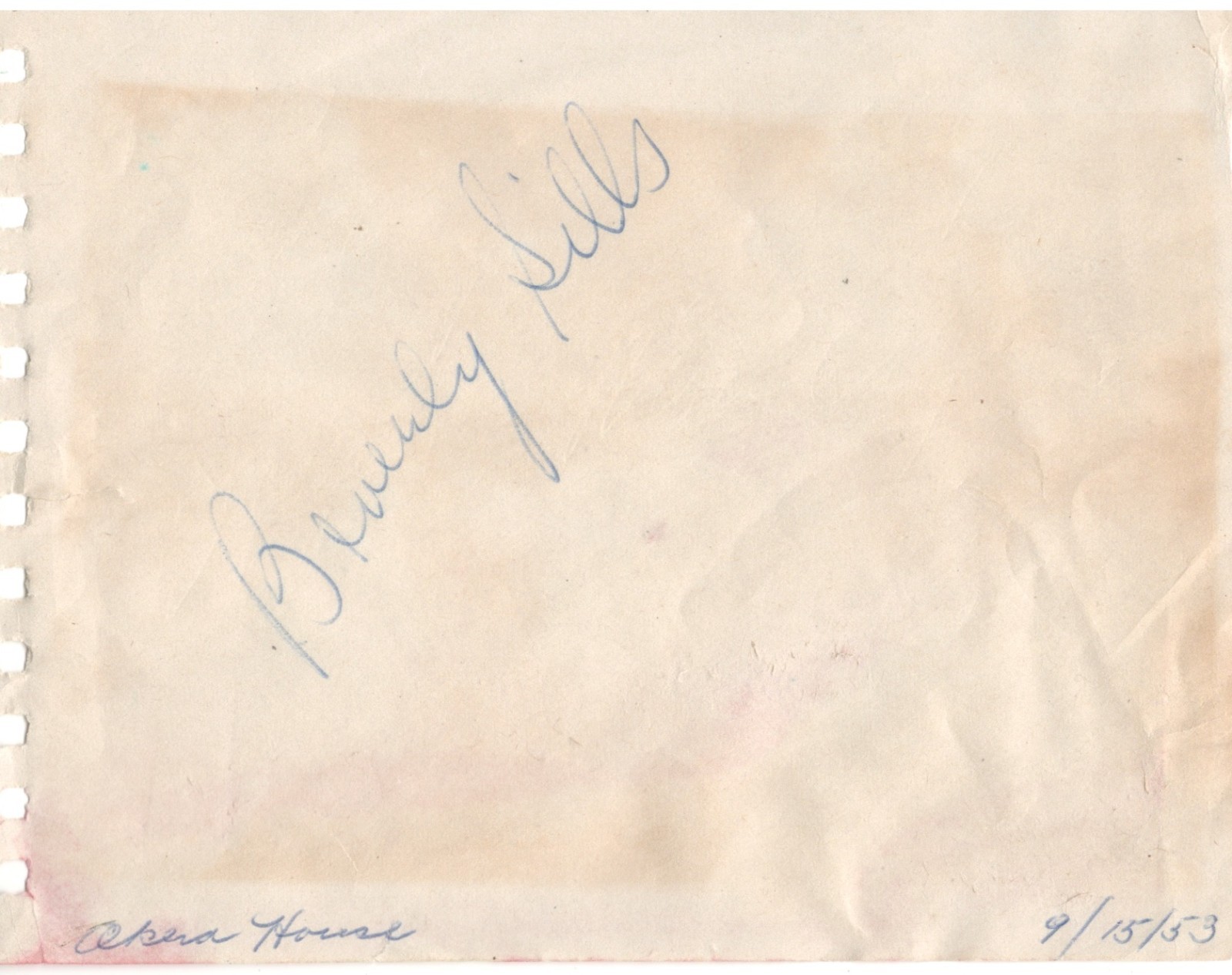 Beverly Sills. (1929-2007). American operatic soprano. Signed 5.5x4 album page.