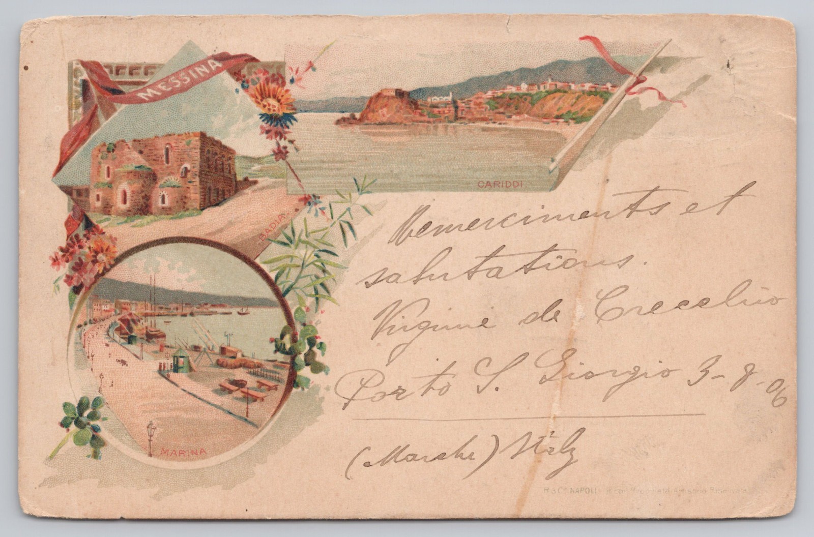 Messina Sicily Italy Cariddi Marina Badia Multiview Postcard