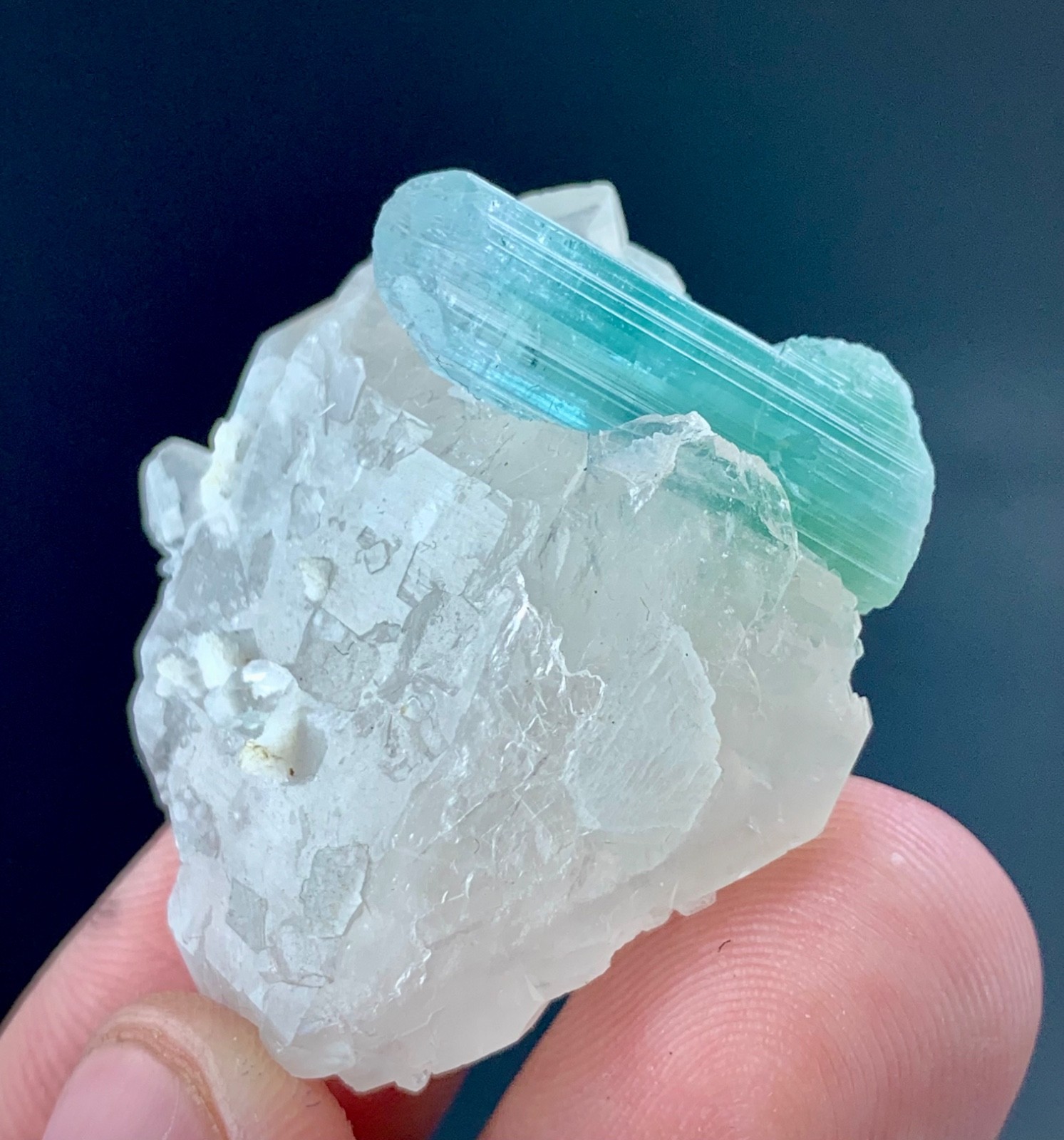 Natural Paraiba Color Tourmaline Crystal With Quart Specimen  Afghanista 19Grams