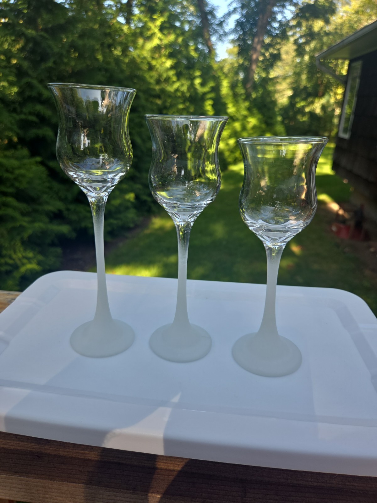 PartyLite Iced Crystal Trio Glass Votive Candle Holders Set of 3 Frosted Stem