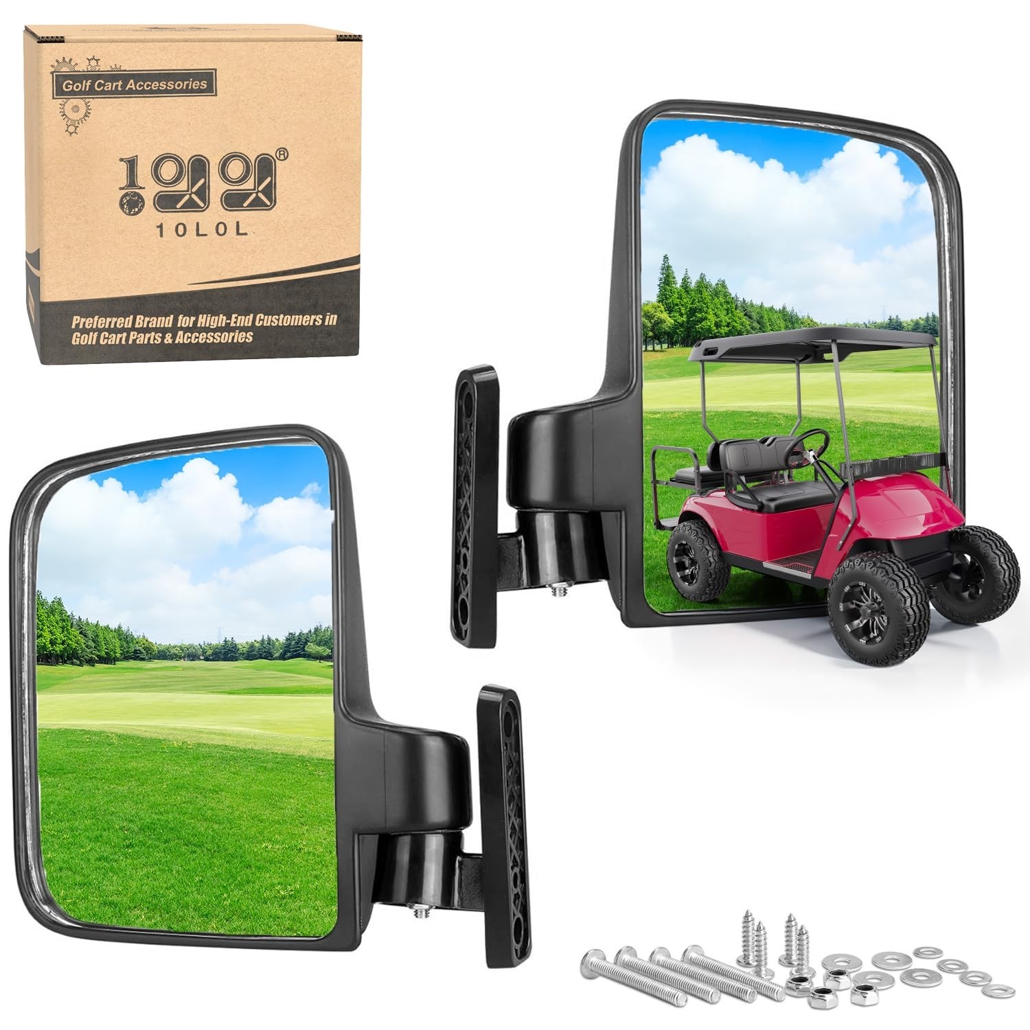 Universal Folding Golf Cart Side View Mirrors for Yamaha, EZGO, Club Car