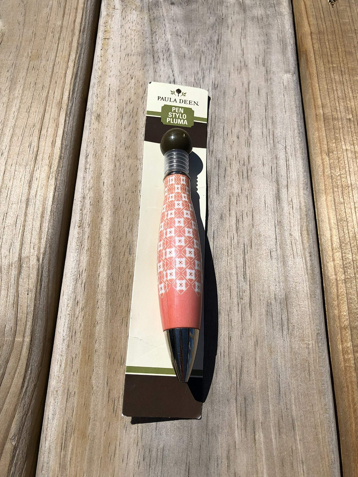 New Paula Deen 2012 Pink & White Pattern Green Top Pocket Ballpoint Pen IG54774