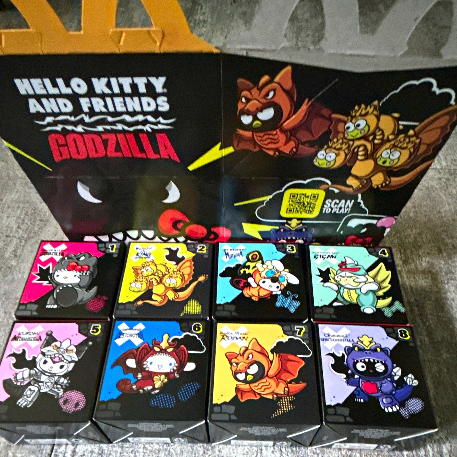 McDonald's Hello Kitty and Friends x Godzilla Set w/ Happy meal Box🔥🔥🔥