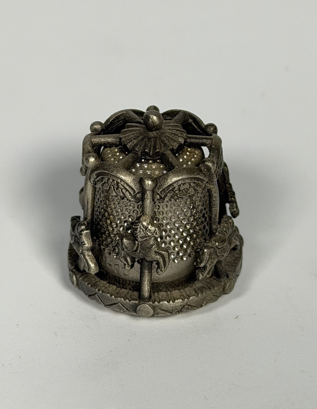 Nicholas Gish Pewter Spinning Carousel Horse Thimble Vintage Signed