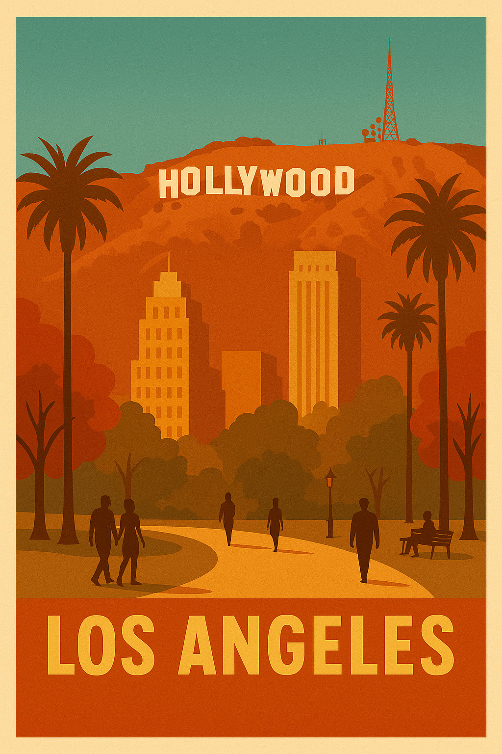 Vintage Los Angeles Poster c1940s - Hollywood Retro Art Print 🌴 24x32”