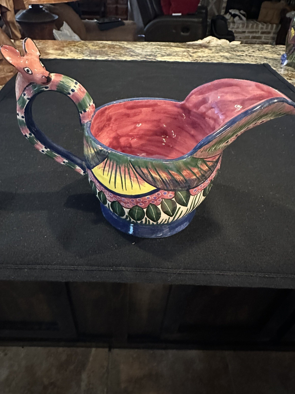 Vintage Ardmore Ceramcs Studio Hand-Made and Painted Deer Handled Pitcher