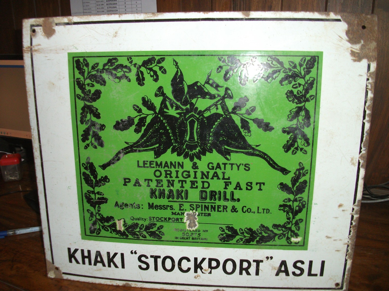 Vintage Khaki Stockport Asli Ad Porcelain Enamel Signboard