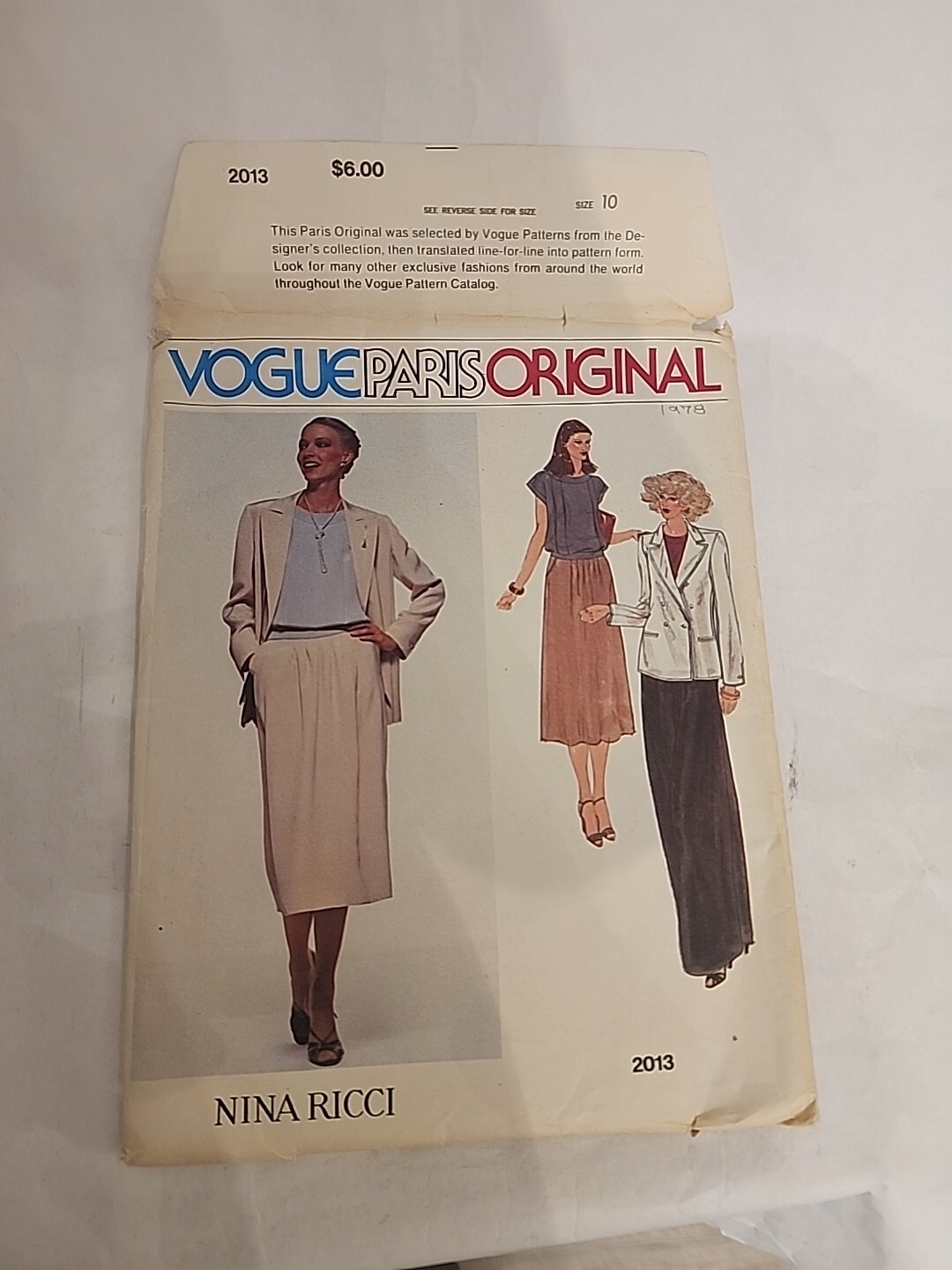 Vtg 1978 Vogue Paris Original Pattern 2013 Nina RICCI Misses 10 Uncut DIY Crafts
