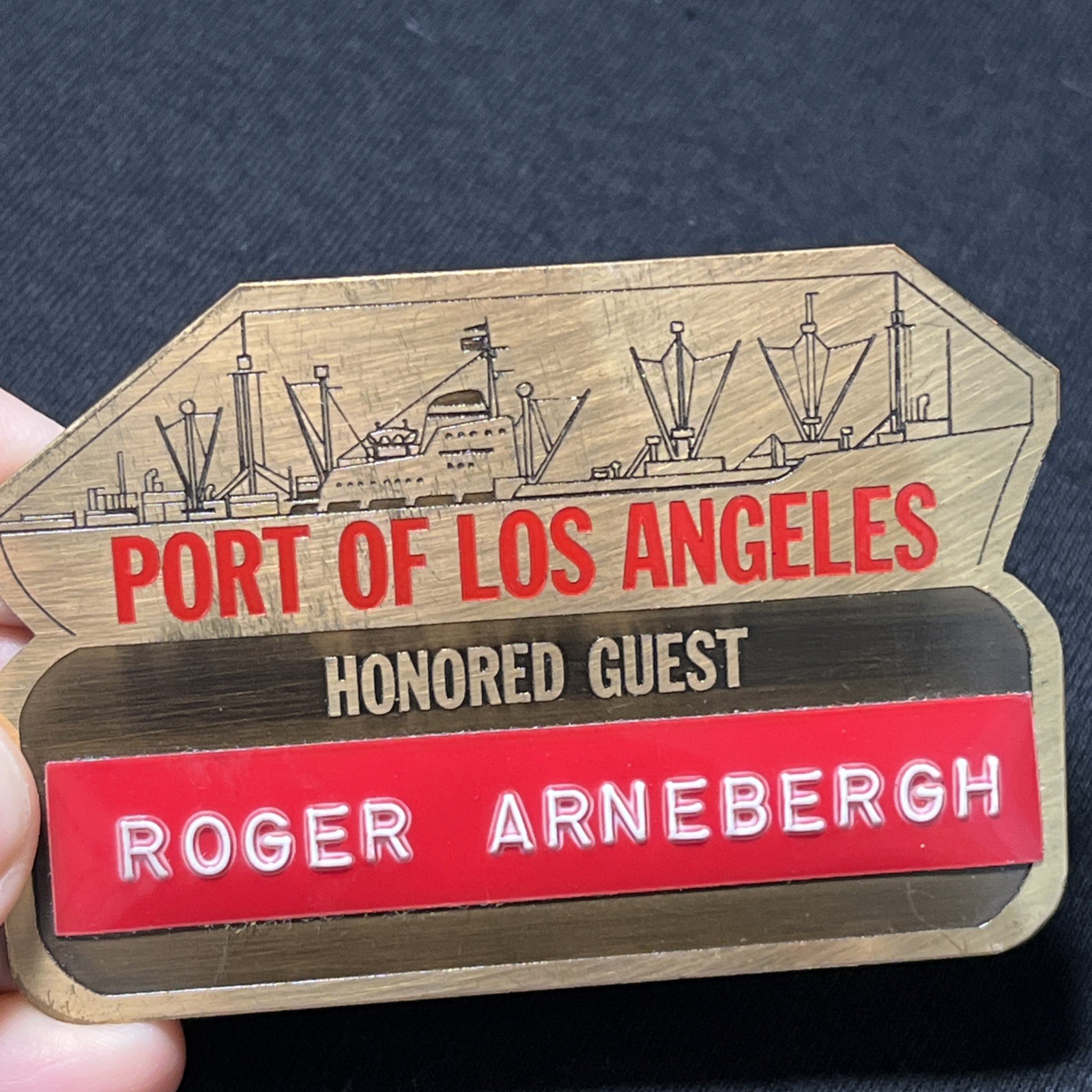Vintage Port Of Los Angeles Honored Guest Name Tag Roger Arnebergh