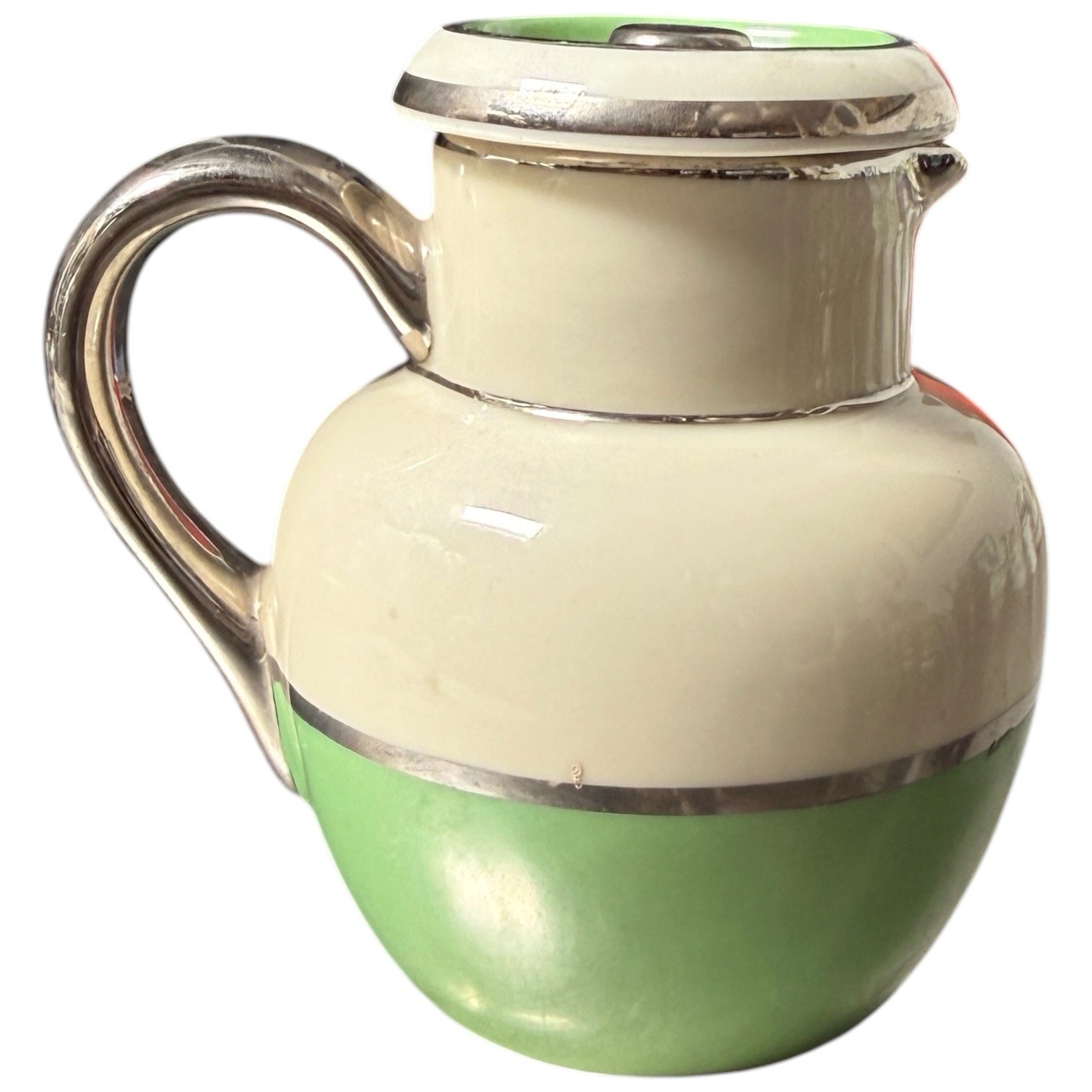 Vintage Art Deco Fraunfelter China Jug Lidded Pitcher Green Platinum Vintage 4.5 Vintage Art Deco Fraunfelter China Jug Lidded Pitcher Green Platinum Vintage 4.5