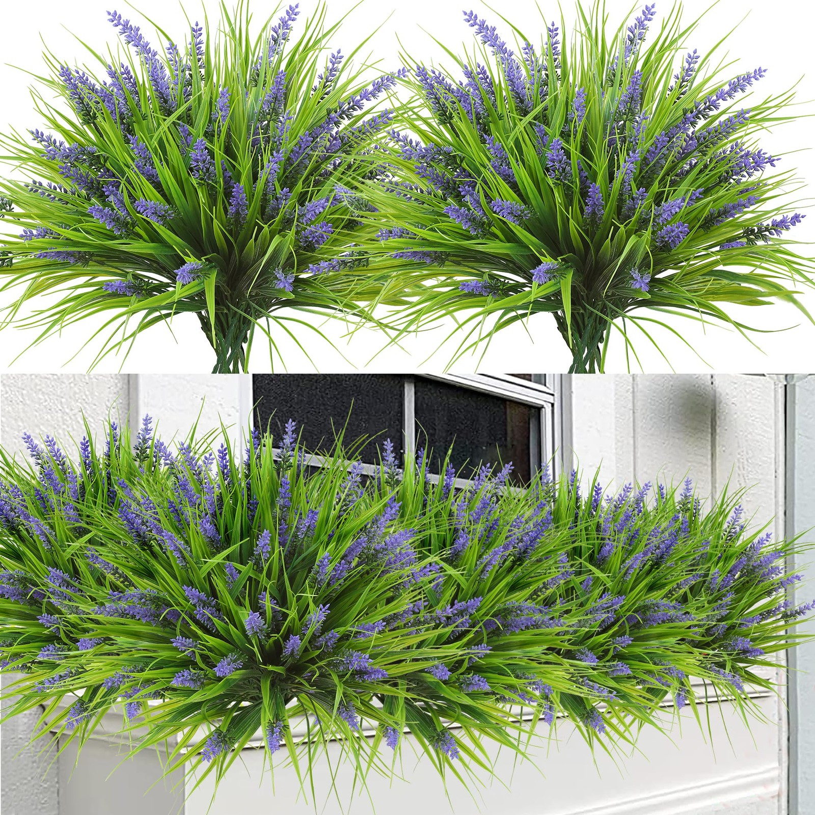 Sggvecsy 24 Bundles Artificial Plants Faux Lavender Monkey Grass Purple UV