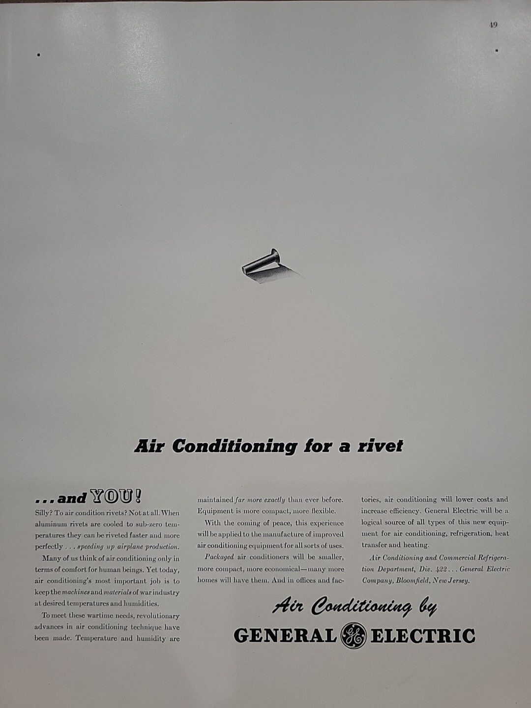 1942 General Electric Air Conditioning Fortune WW2 Print Ad Q4 Rivet Homefront 1942 General Electric Air Conditioning Fortune WW2 Print Ad Q4 Rivet Homefront