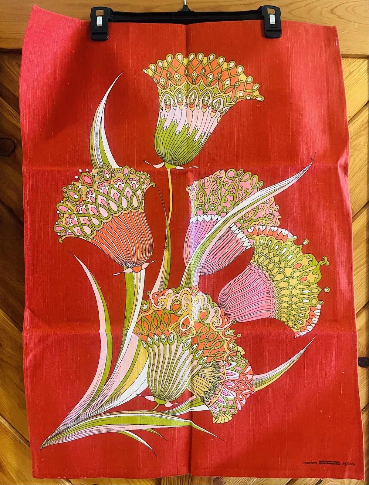 Vintage Creazioni Zucchi Milano Tea towel Flower Retro Italian Linen Sibley\'s