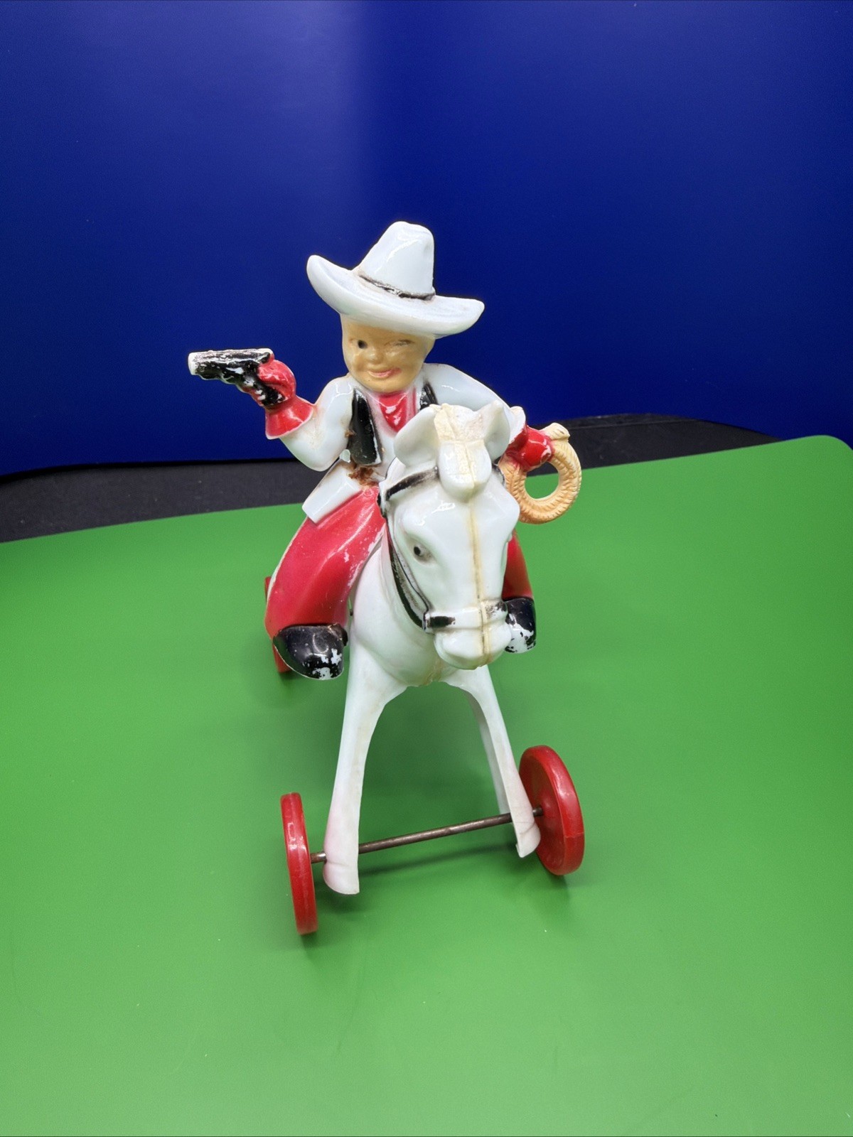 Vintage Rosbro E Rosen Plastic Cowboy on Horse 1950s Candy Toy Collectible 