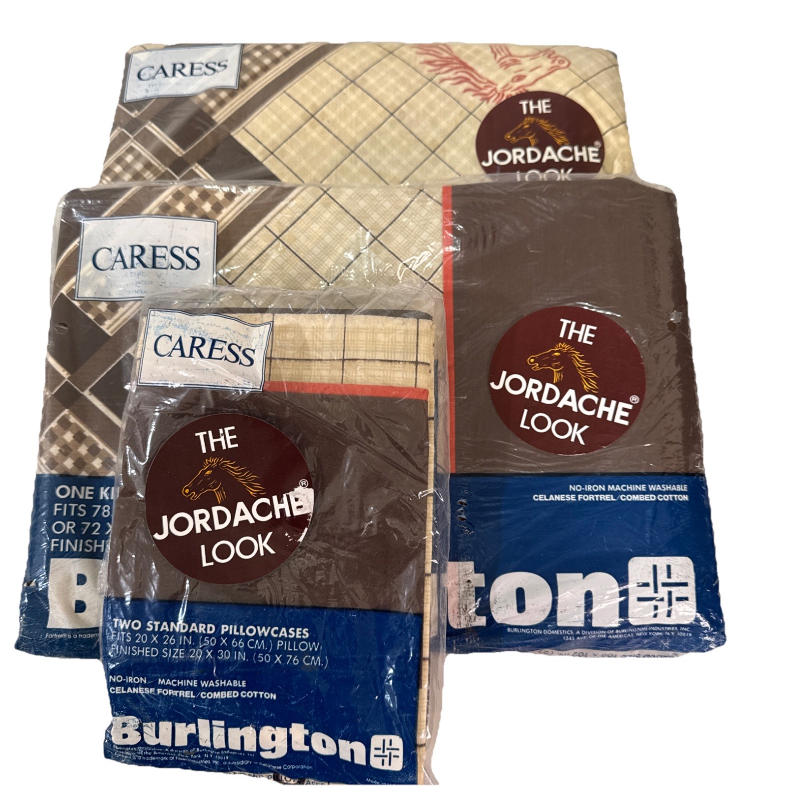 VTG Burlington Caress Jordache Look Calif. King Flat & Fitted Sheet Set Pillowca