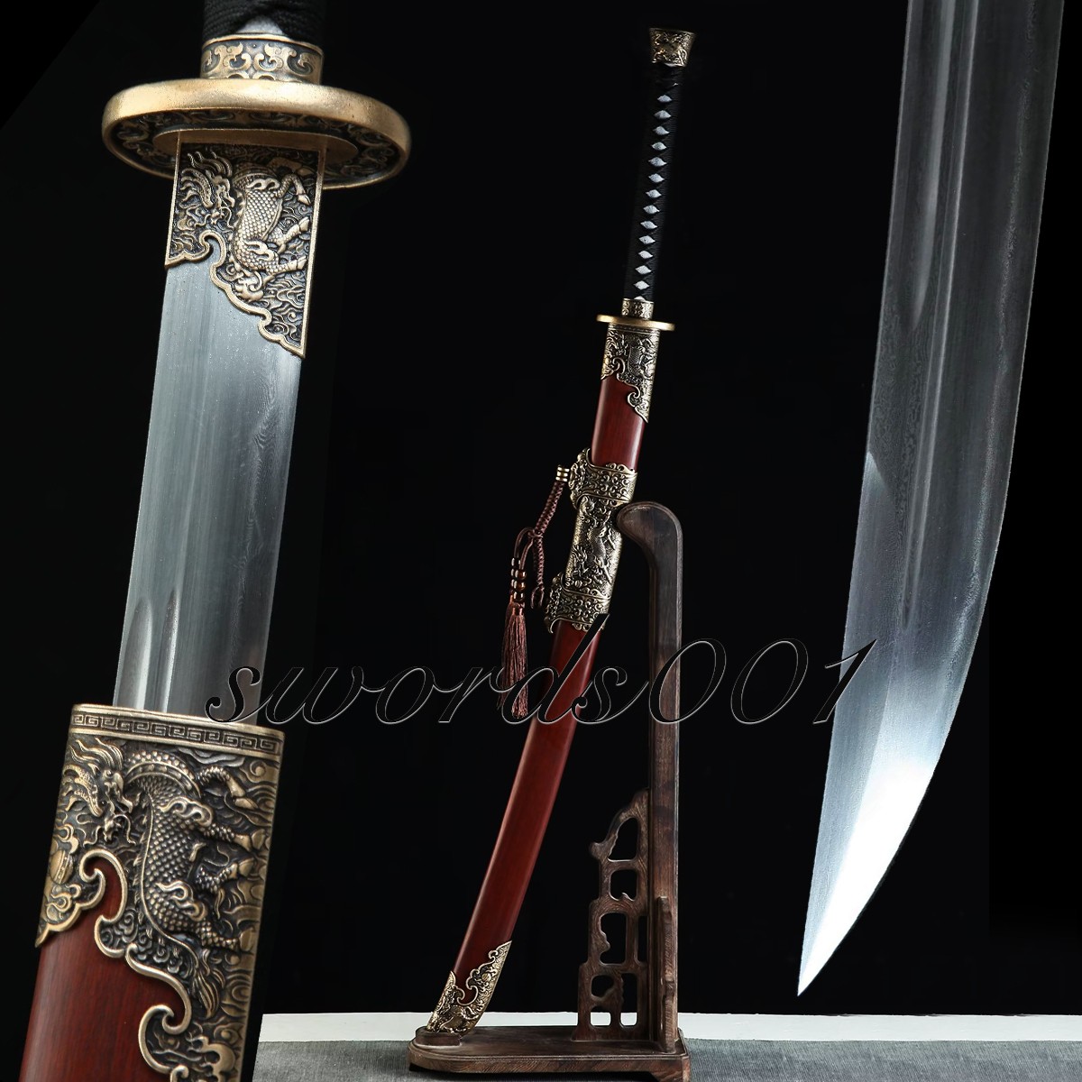 propitious brass kylin saber clay tempered damascus steel kungfu sharp dao sword