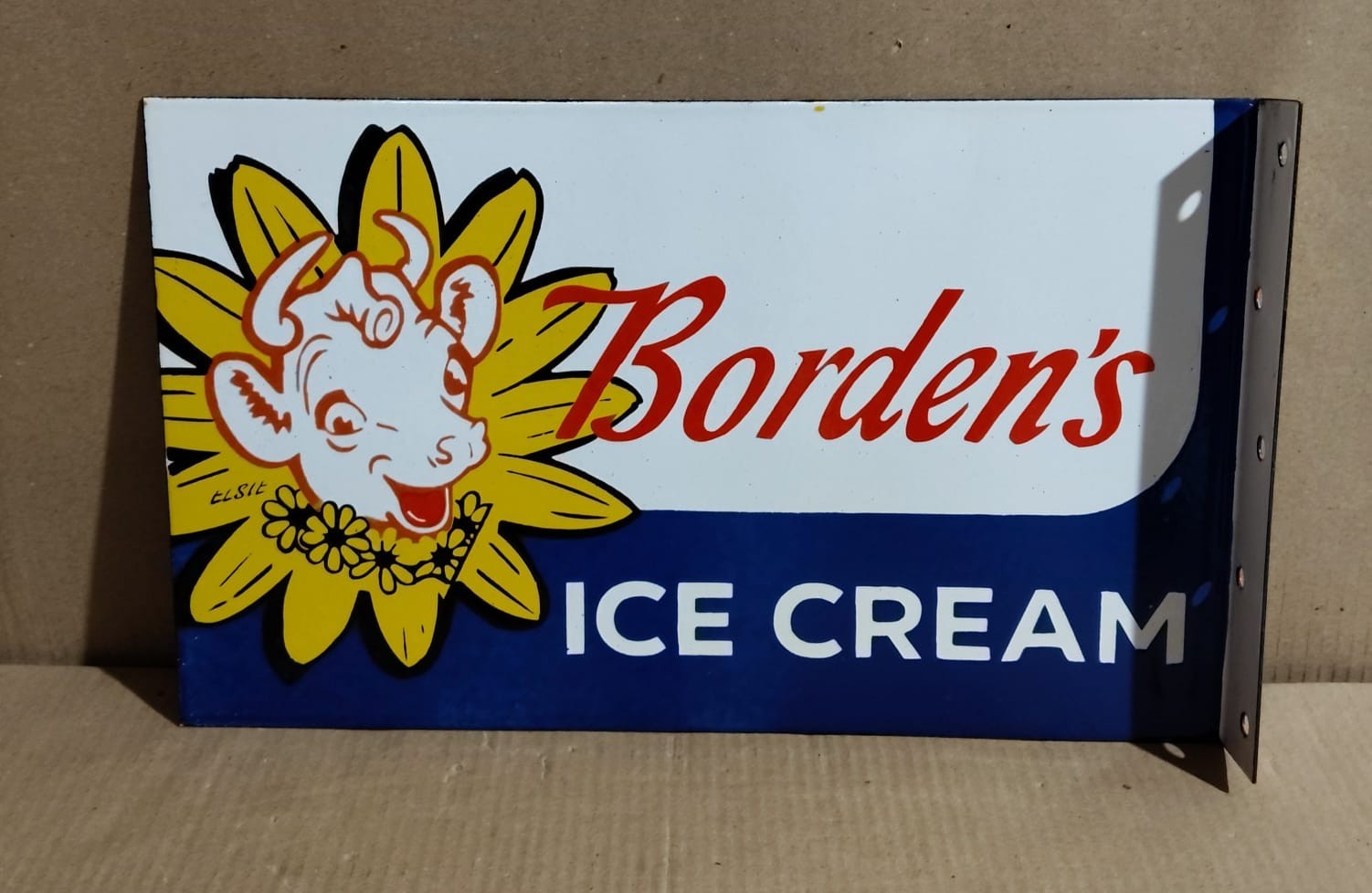 Borden's Ice Cream Porcelain Enamel Sign  18 x 10 Inches 2 Sided