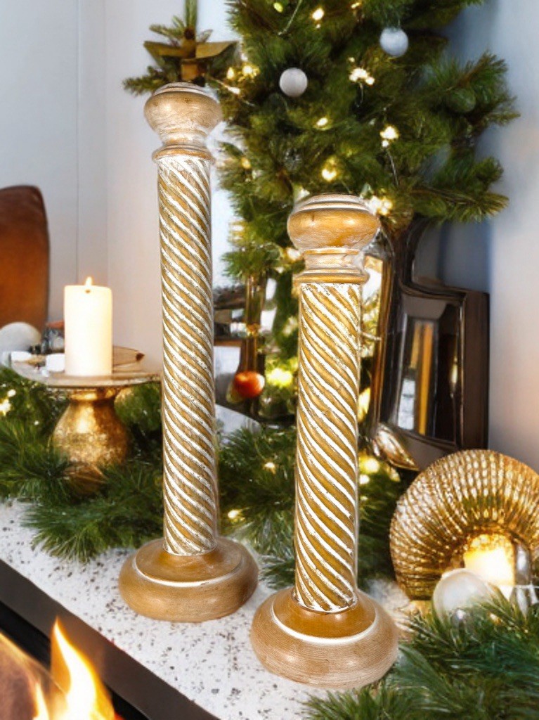 Dolbi Cashier Candlestick Holders Pair Twisted Wood Columns Hollywood Regency Dolbi Cashier Candlestick Holders Pair Twisted Wood Columns Hollywood Regency