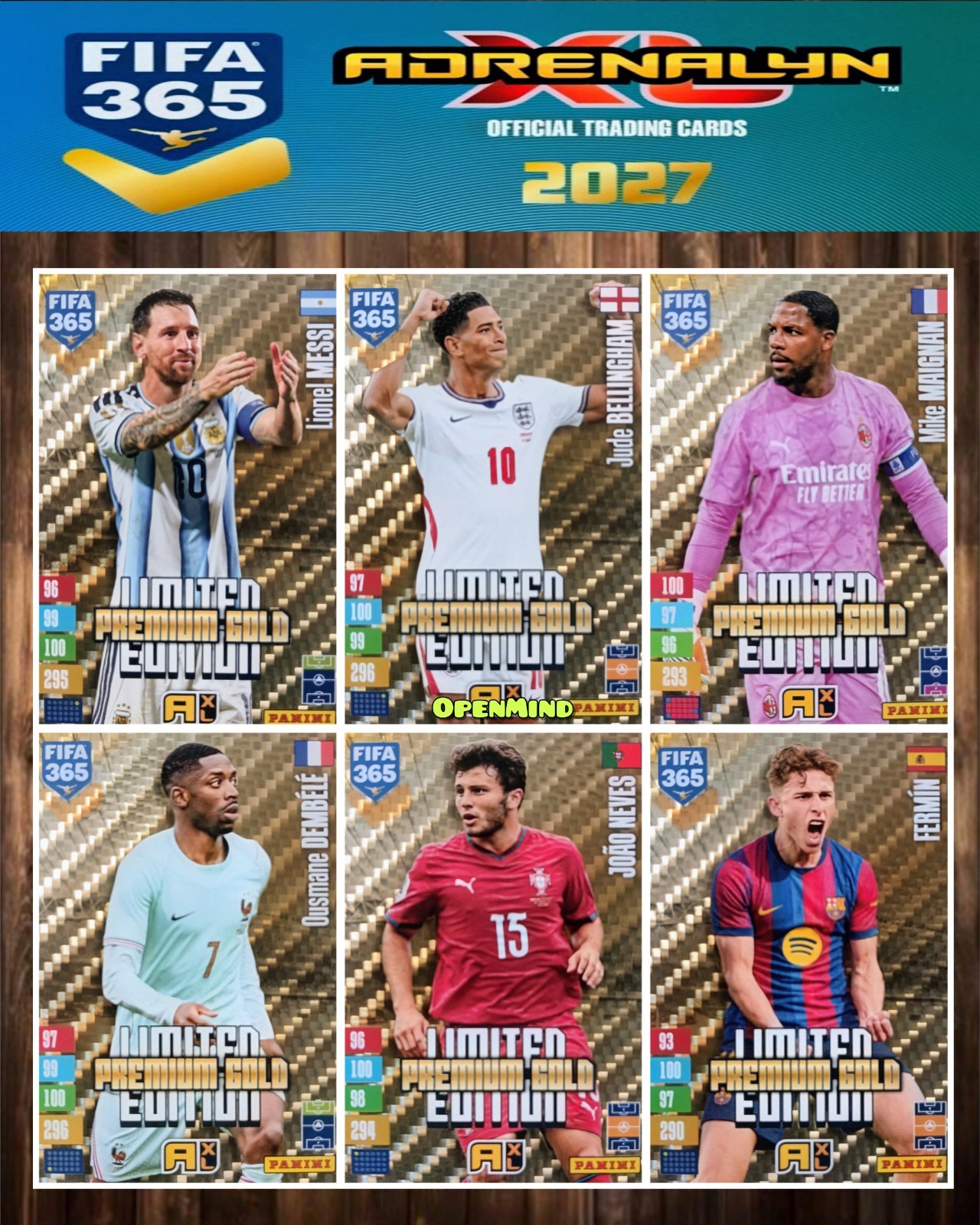 PANINI FIFA 365 ADRENALYN XL 2027 - FULL SET 6 PREMIUM GOLD LIMITED CARDS