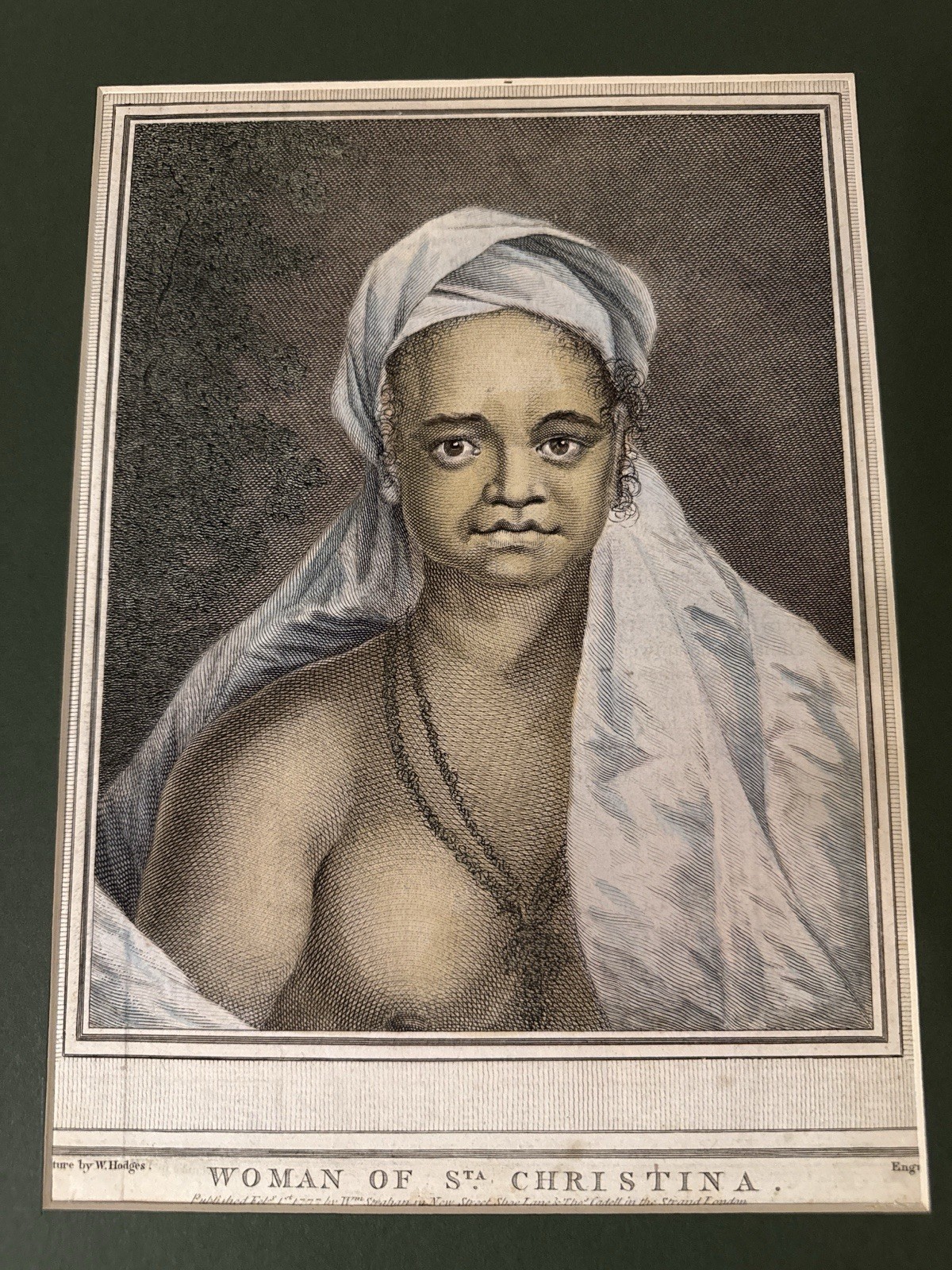 Original 1777 William Hodges Engraving: Woman of Sta. Christina (Cook Voyage)
