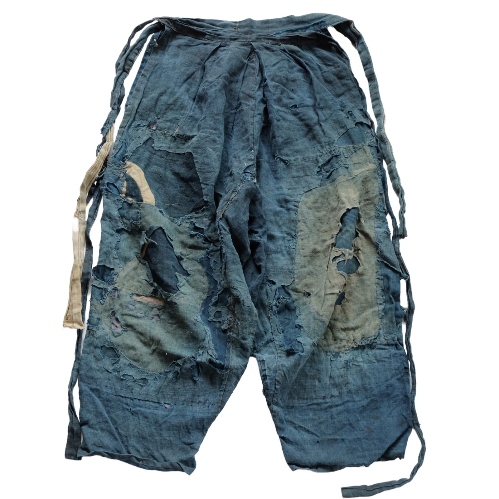 Antique Japanese Indigo Boro Work Pants Monpe Hand Patched Folk Textile