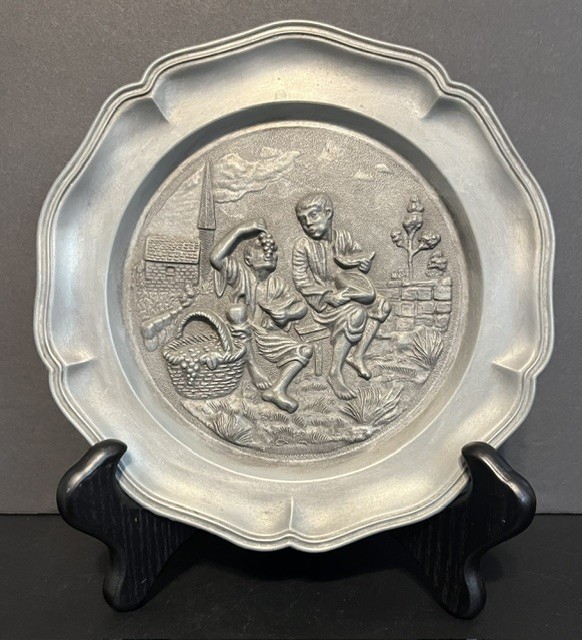 Vintage Pewter Relief Plate Murillo Boys Eating Melon & Grapes German Zinn