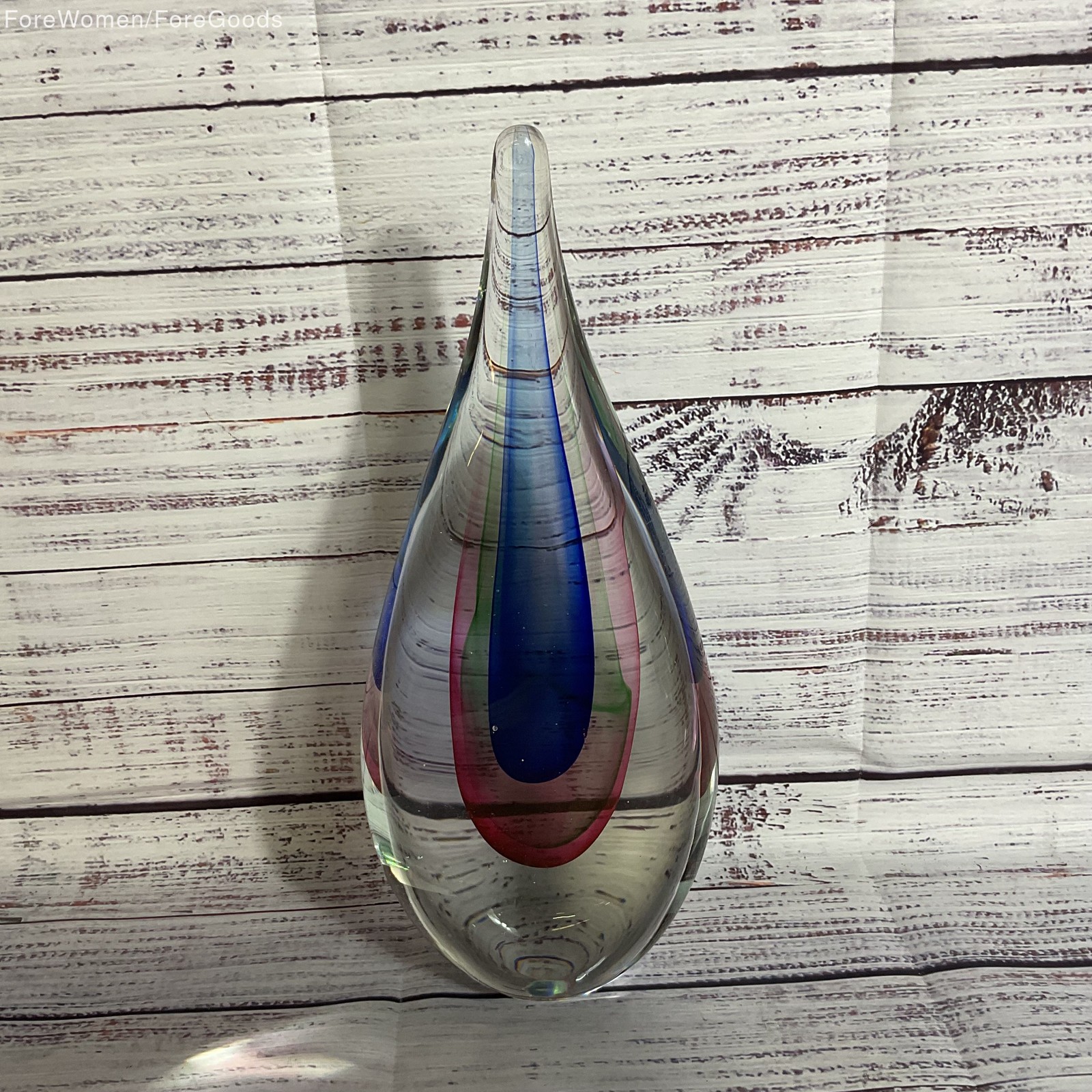 VTG. MCM Murano Sommerso Art Glass Teardrop Sculpture- 11\