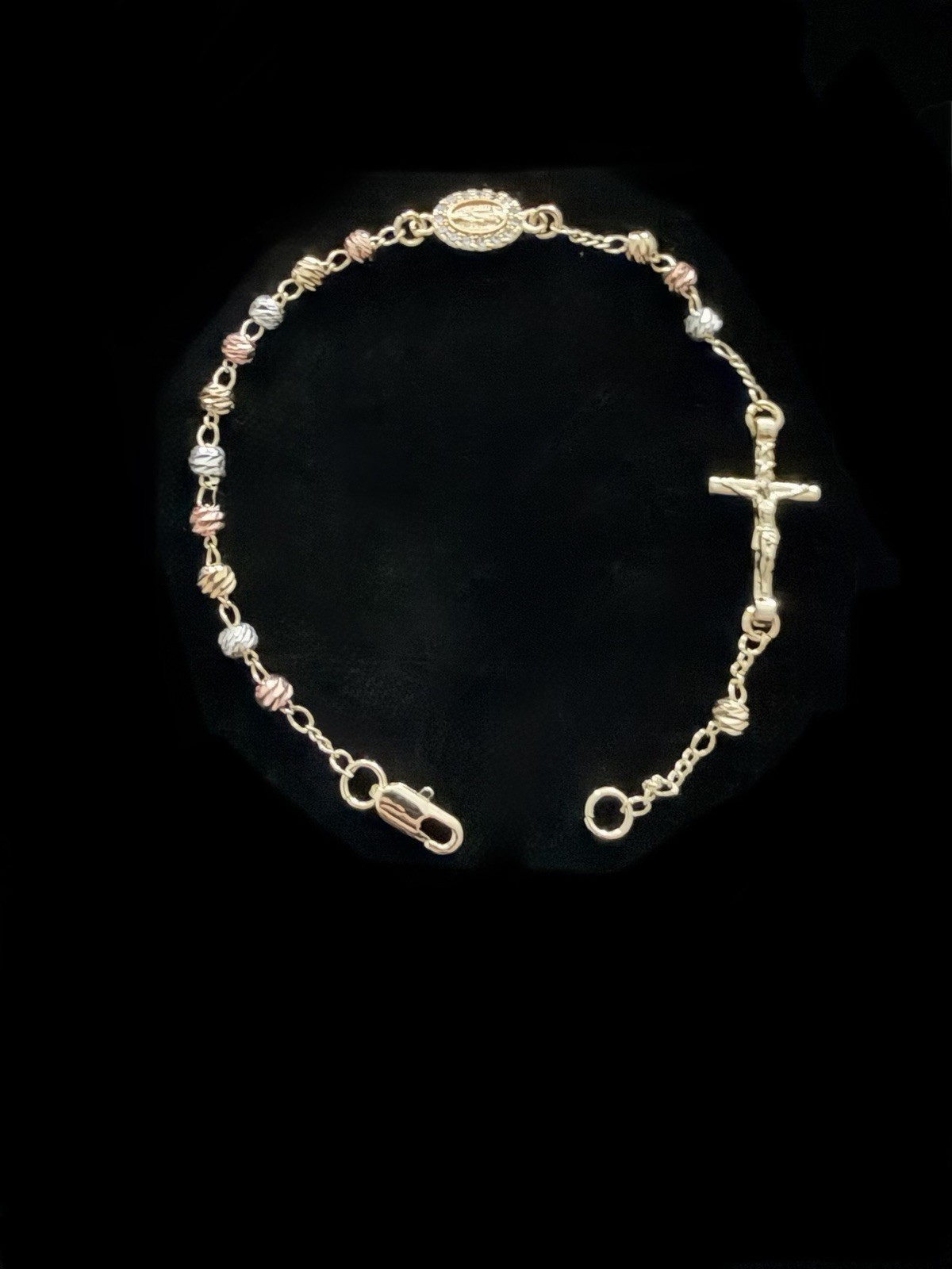 Rosary Bracelet Tri Color 14K Gold Plated Stainless Steel - Curved Cut Beads