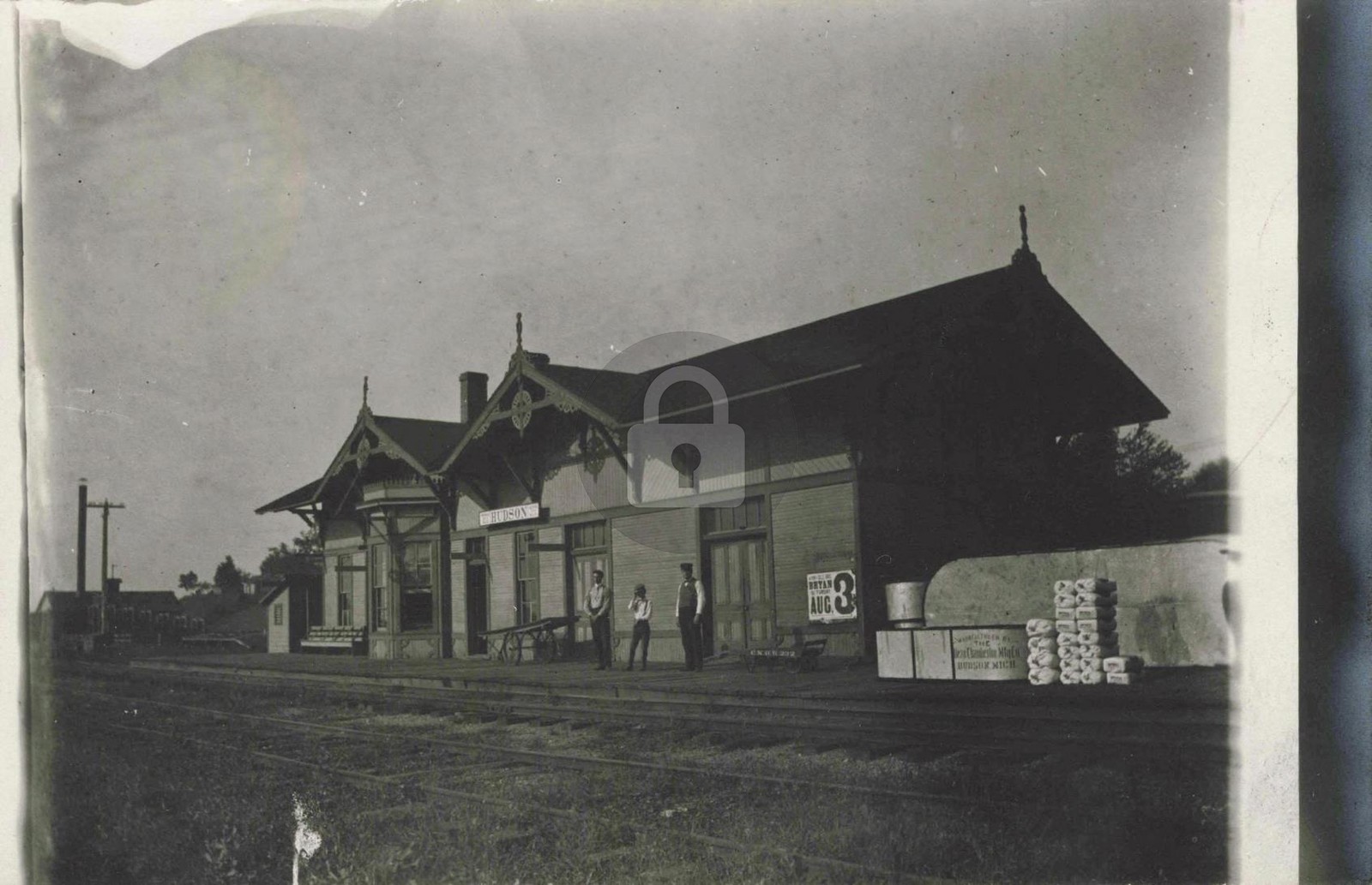 Railroad Station, Hudson MI Michigan 1901 RPPC Photo Postcard COPY