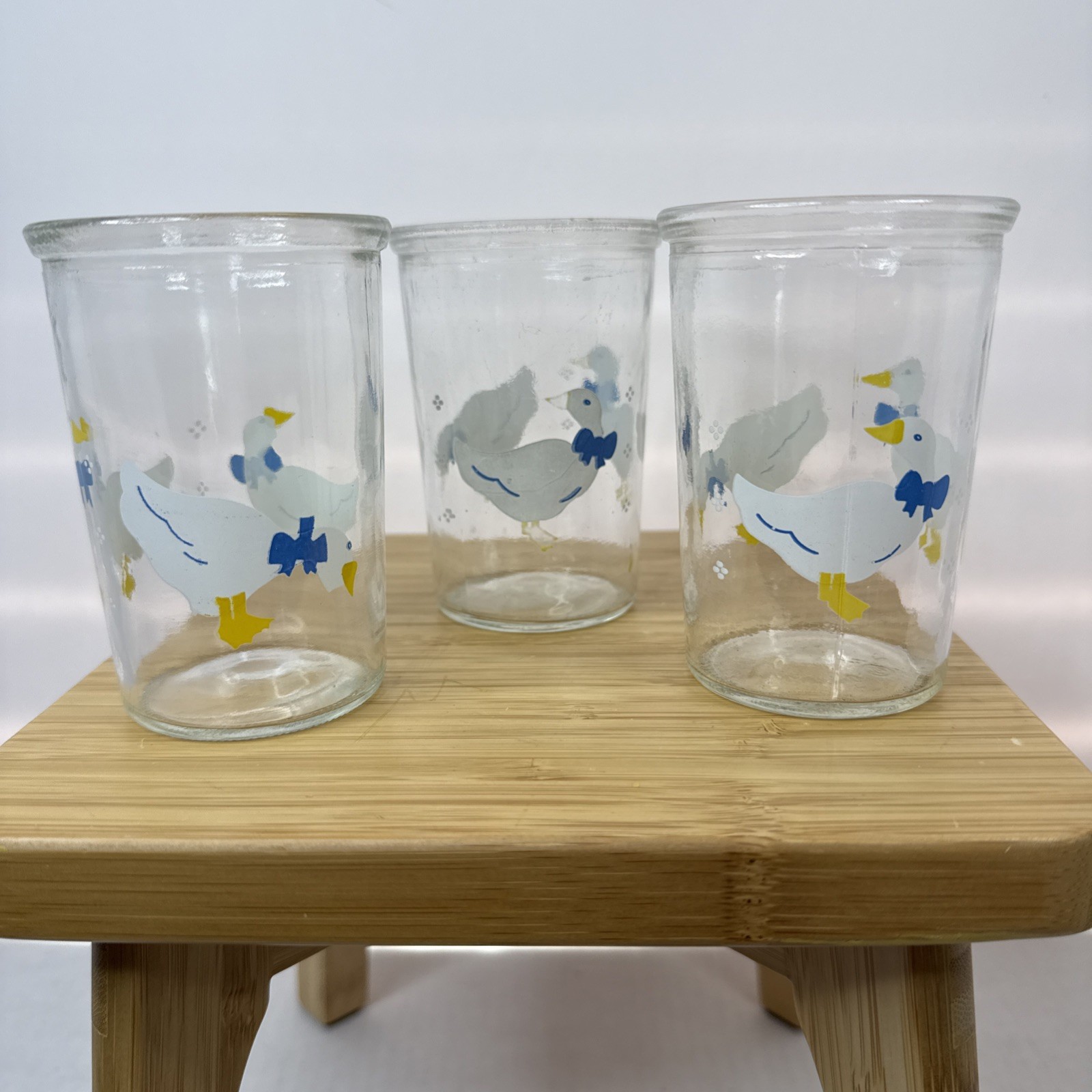 Set of 3 Vintage Bama Geese/Ducks Jelly Juice Jar Glasses Cottage Core