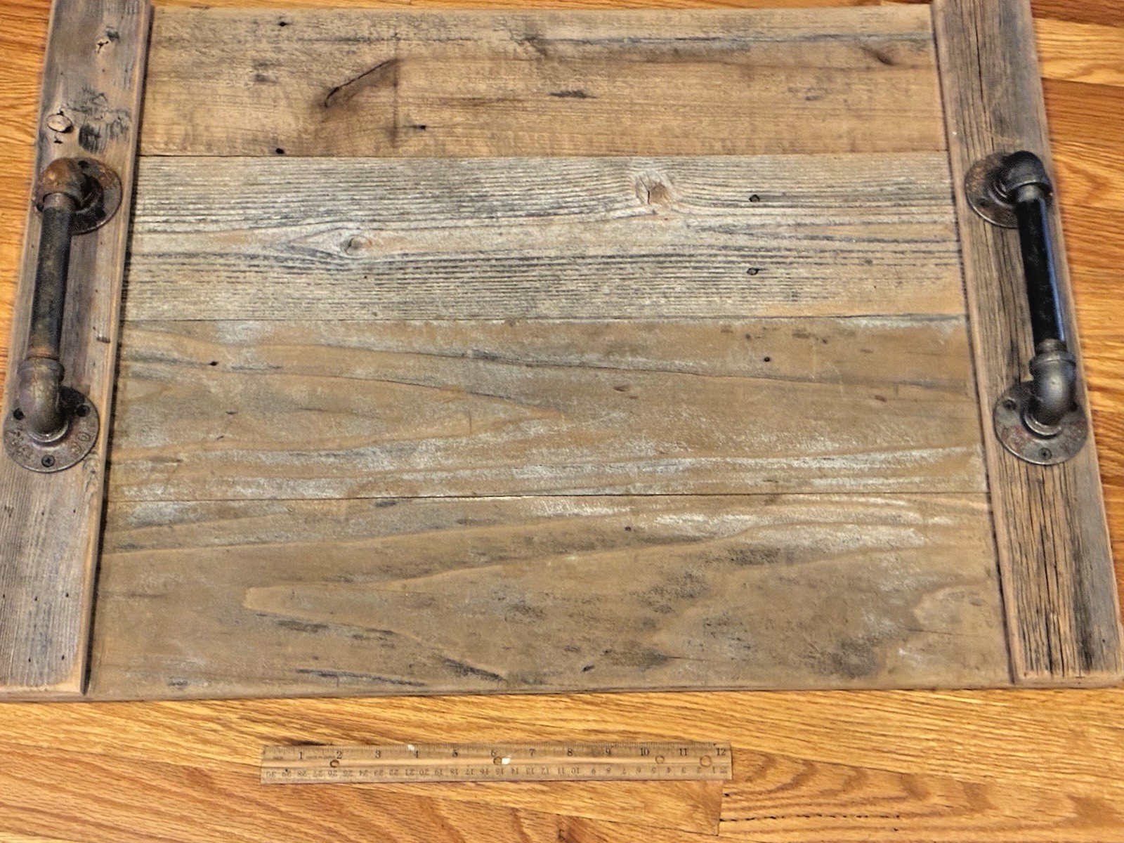 HUGE TRAY - CHARCUTERIE BOARD - HANDMADE MEASURES 30 BY 22 INCHES - HANDLED 1914