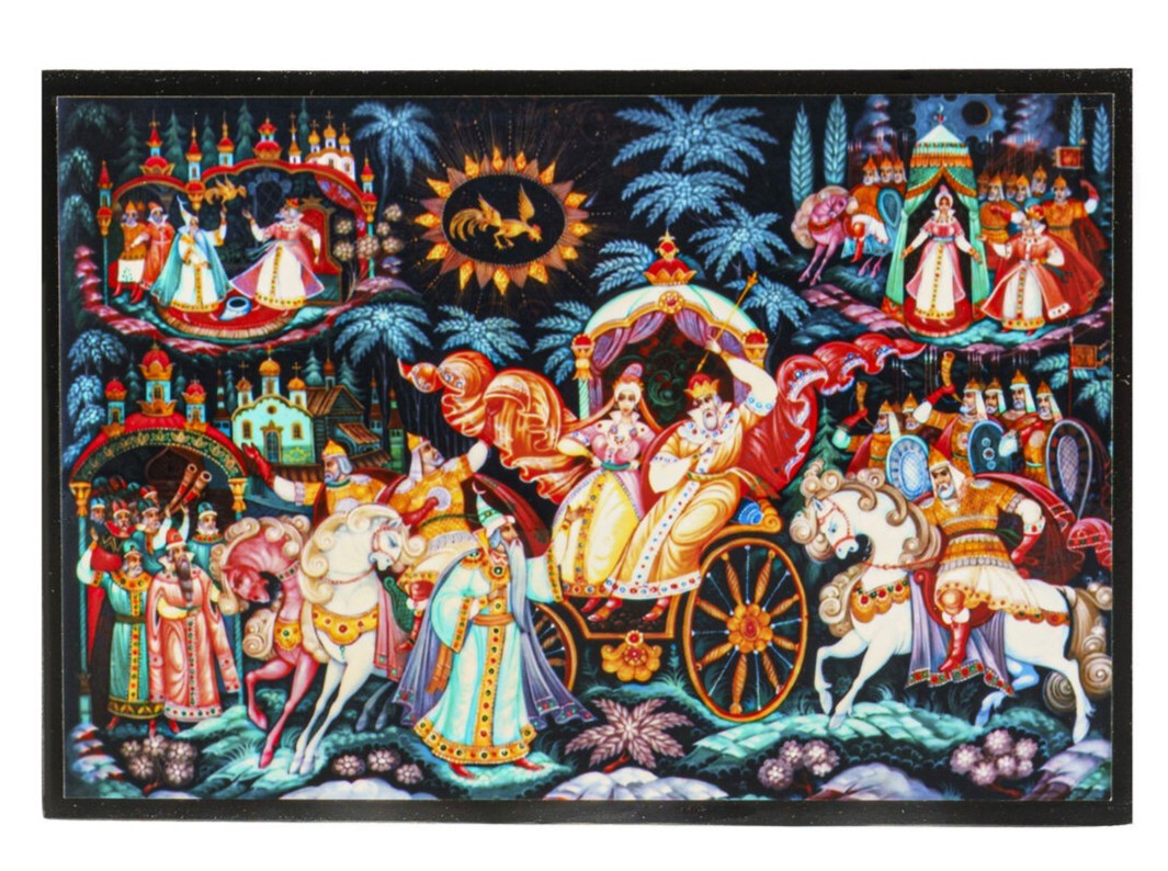 Pushkin Fairytales Russian Jewelry Box Palekh Print Keepsake Trinket Box 4x6