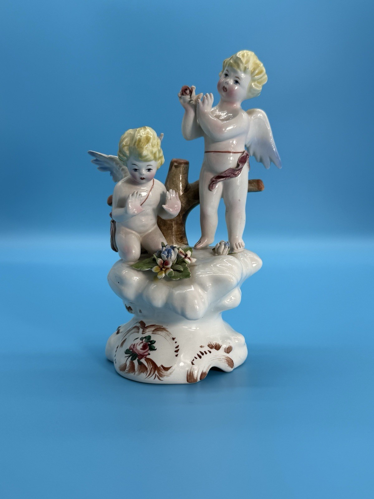 Vintage Capodimonte Porcelain Cherubs Figurine Italy Angel Pair Hand Painted