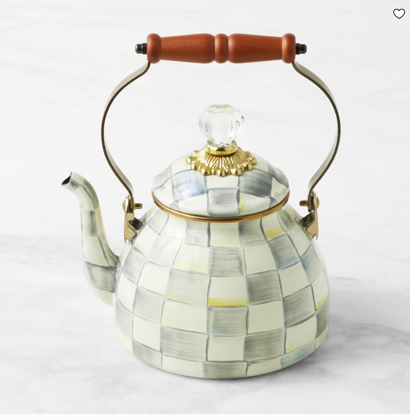 MacKenzie-Childs Sterling Check Tea Kettle Enamel Steel Stovetop Teapot