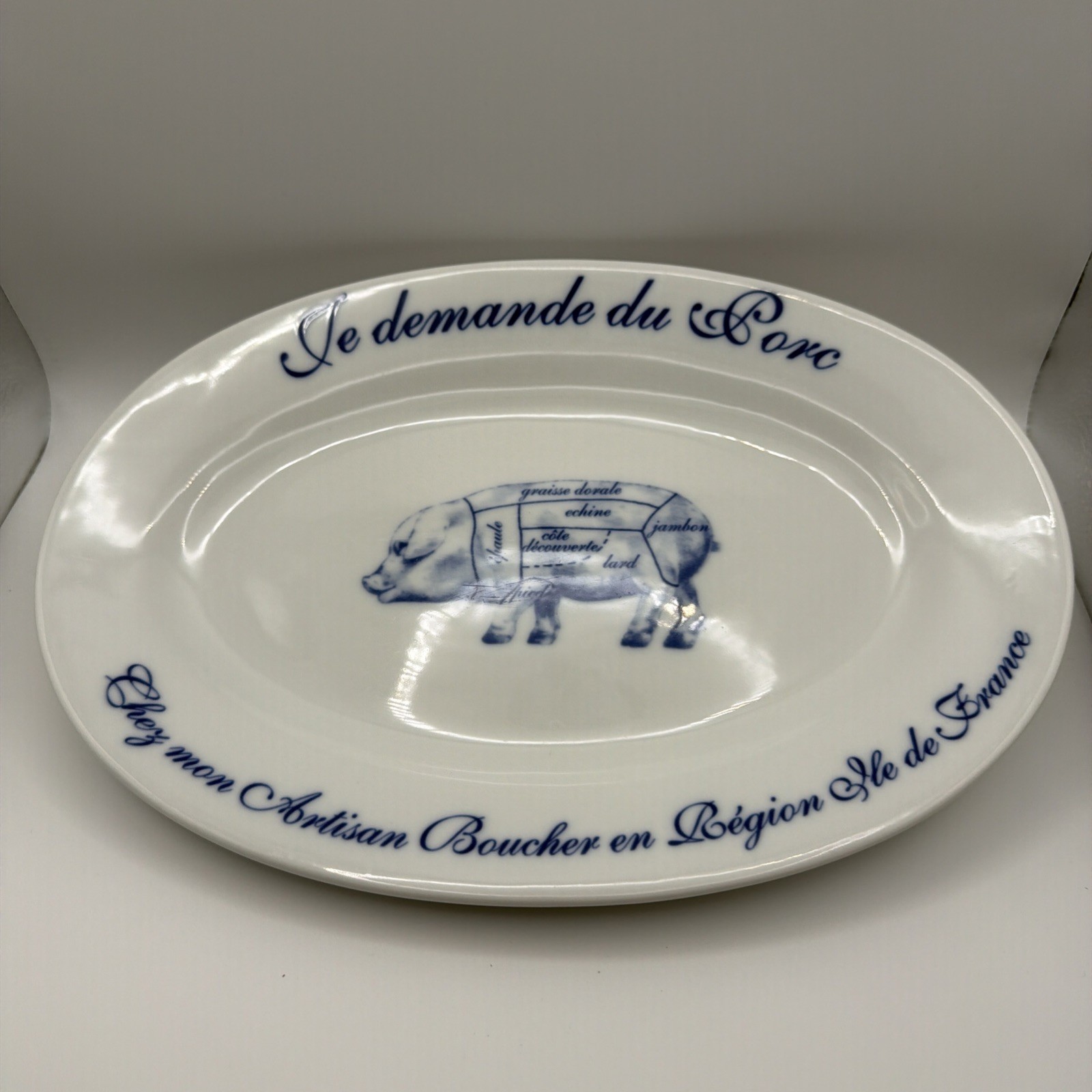 Williams Sonoma ~ French Je demande du Porc Blue PIG Serving Plate Platter Williams Sonoma ~ French Je demande du Porc Blue PIG Serving Plate Platter