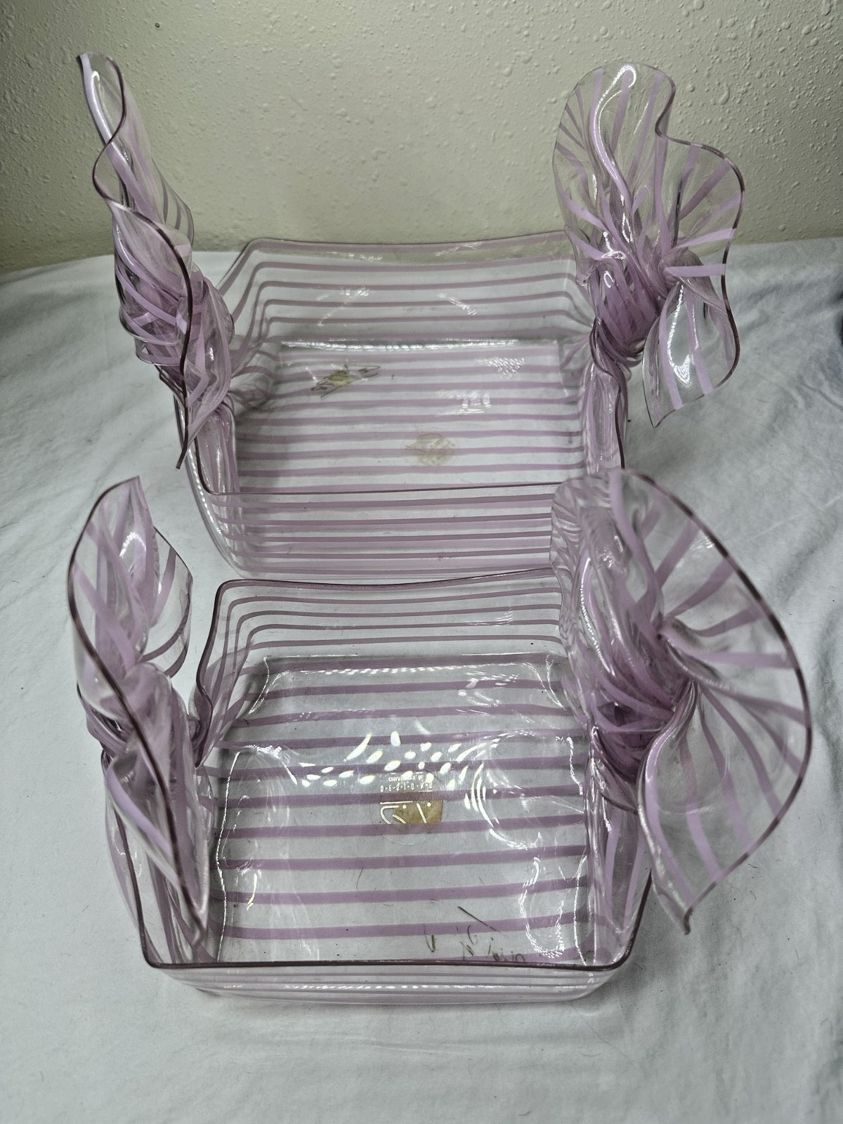 CT Designs Retro Charlevoix MI Lucite Acrylic Freeform Pink Stripes Basket Set