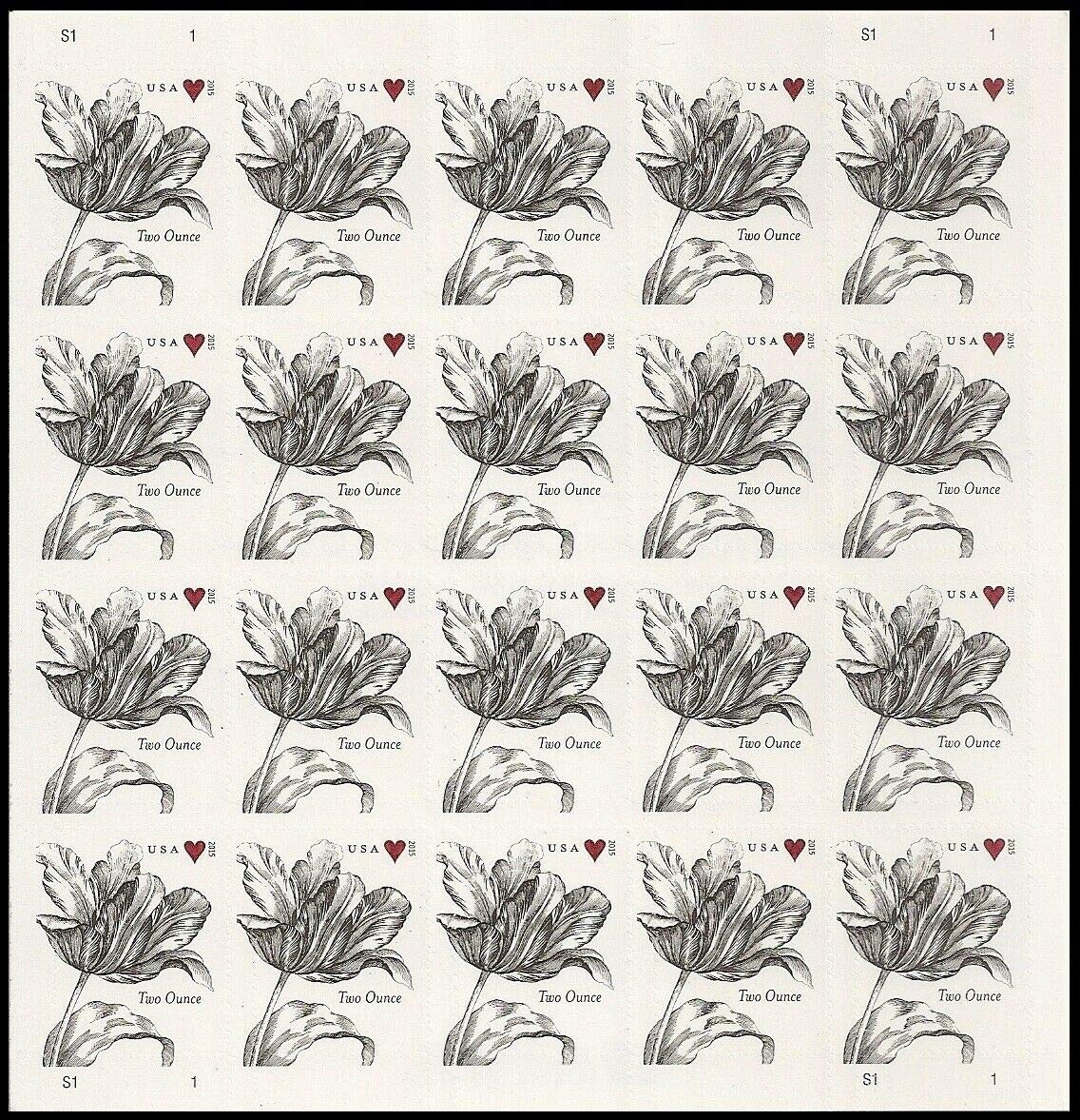 USPS VINTAGE WEDDING TULIP TWO OUNCE SHEET OF 20 FIRST CLASS LETTER STAMPS